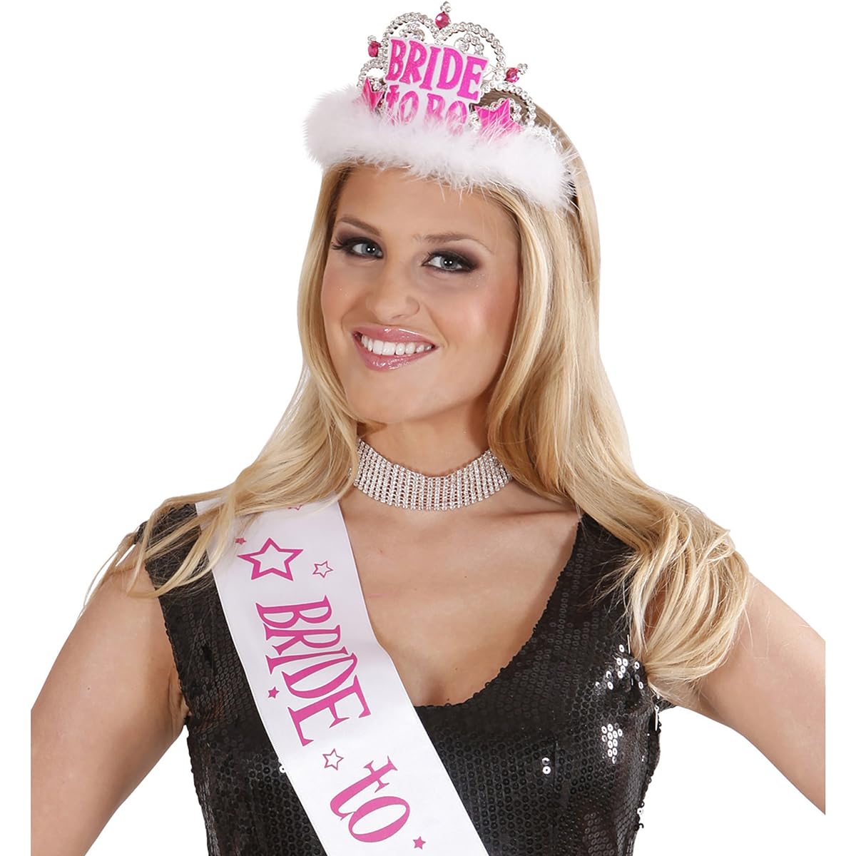 Bride to Be Tiara White Marabou Accessories for Fancy Dress