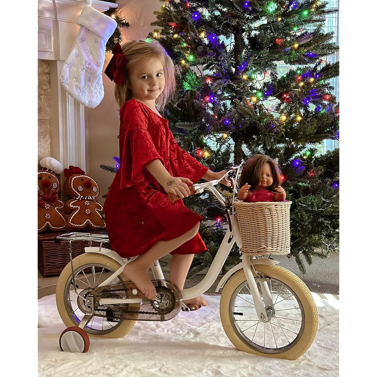 HARPPA Kids Bike 3~5 Years Old/12 Years Old/14 Inch Girls Bike with Training Wheels, Retro Style Bike with Basket, Christmas/Birthday Gift Available in 4 Colors