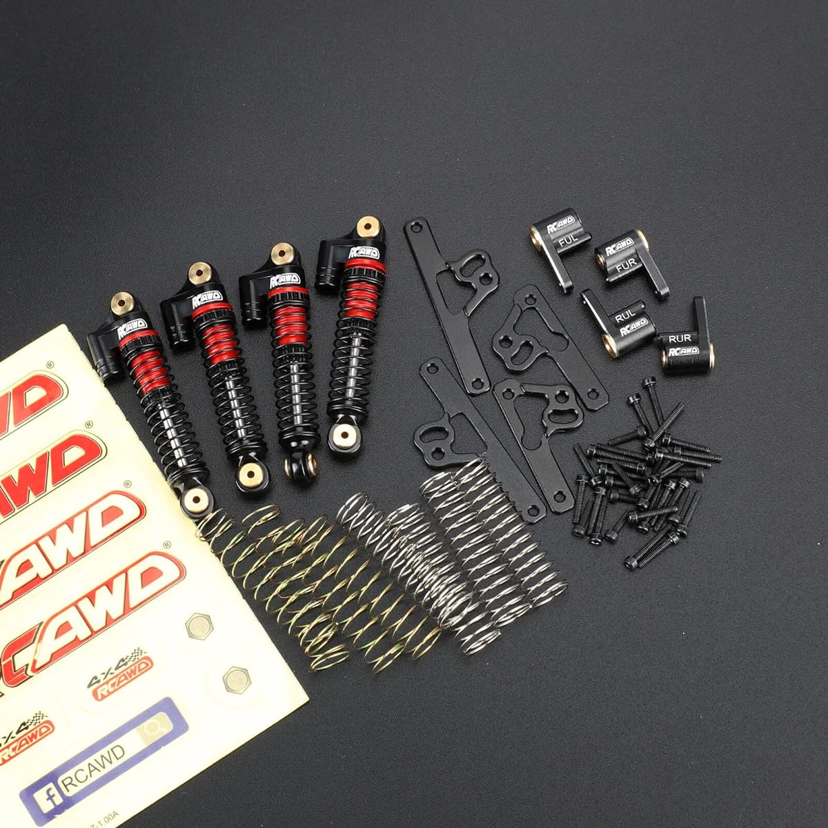 RCAWD SCX24 Shock Flex Blade Holder Absorber Mount & Shock Alum Set Axial 1/24 SCX24 Front Rear Shock Tower Upgrade Parts Red