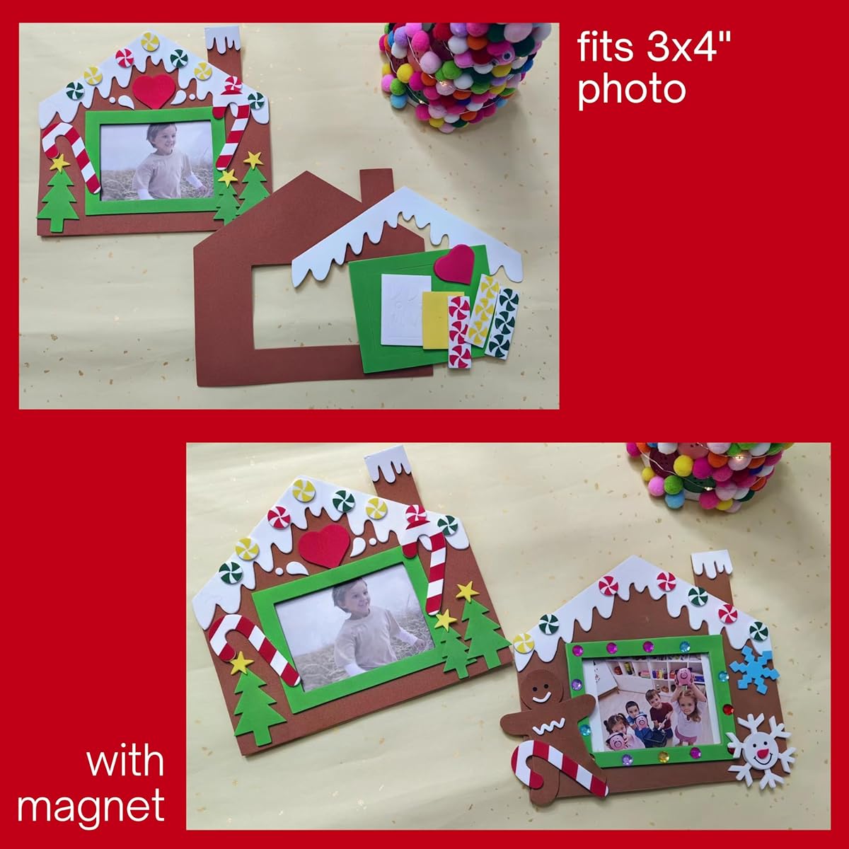 4E's Novelty Foam Gingerbread House Picture Frame Crafts (12 Pack) Bulk Christmas Crafts for Kids & Toddlers, 3-12