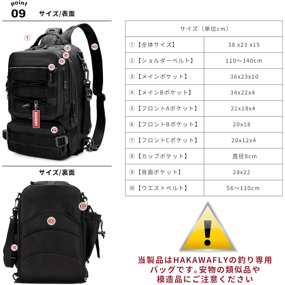 HAKAWAFLY Fishing Backpack, 5-Way Waterproof Fishing Bag, Fishing Bag, Multifunctional, Large Capacity, Includes 1 Waist Belt, 4 Rod Belts, and 5 Carabiners, Rucksack Backpack, 15.6 Inch, Water Repellent Tackle Bag