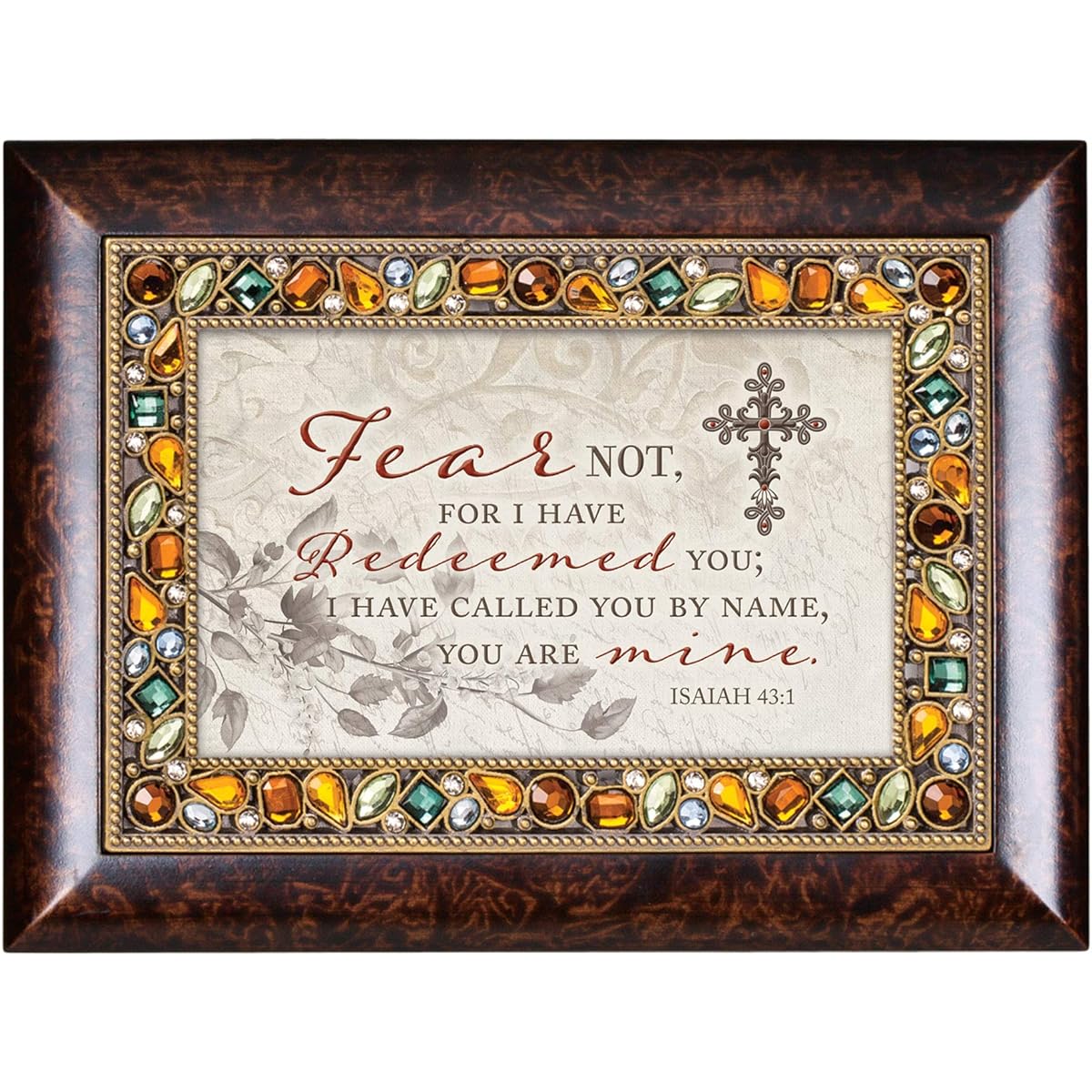Cottage Garden Fear Not for You are Mine Amber Earth Tone Jeweled Music Box How Great Thou Art