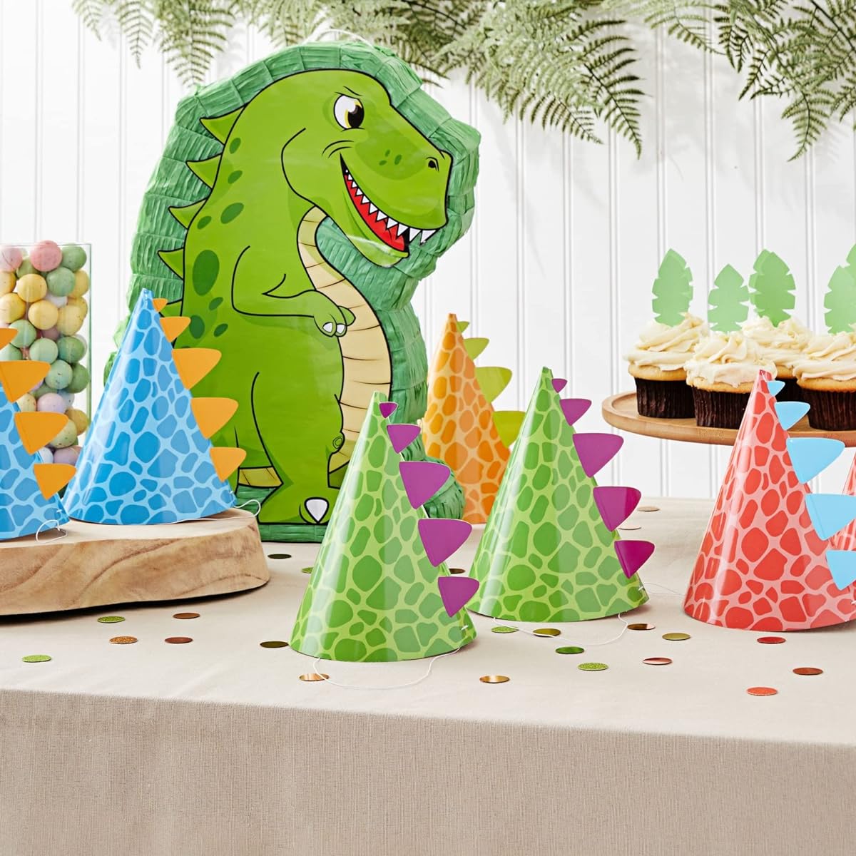 Dinosaur Party Hats for Kids Birthday Cone Party Hats (4.75 x 7 Inch, Pack of 24)