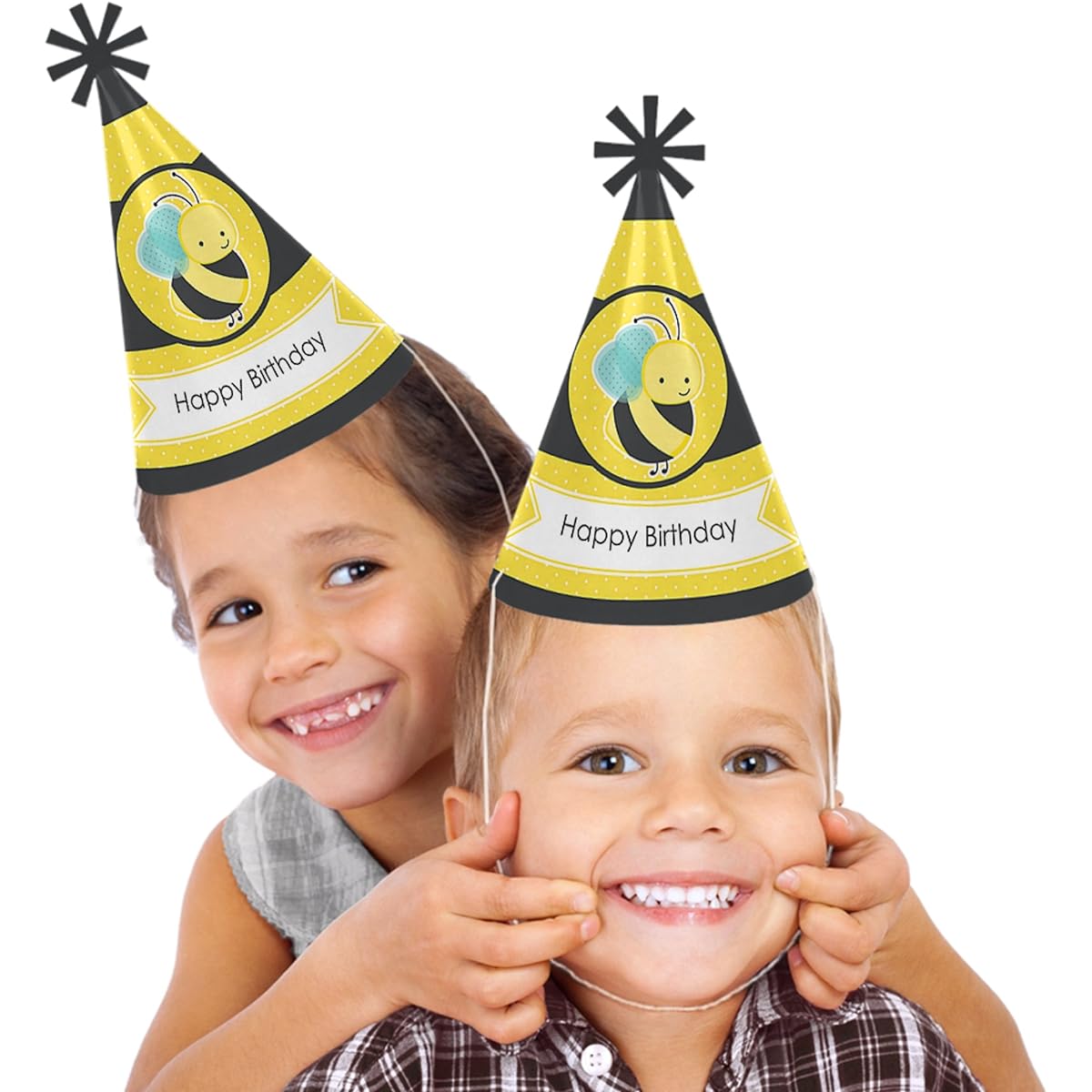 Honey Bee - Cone Happy Birthday Party Hats for Kids and Adults - Set of 8 (Standard Size)