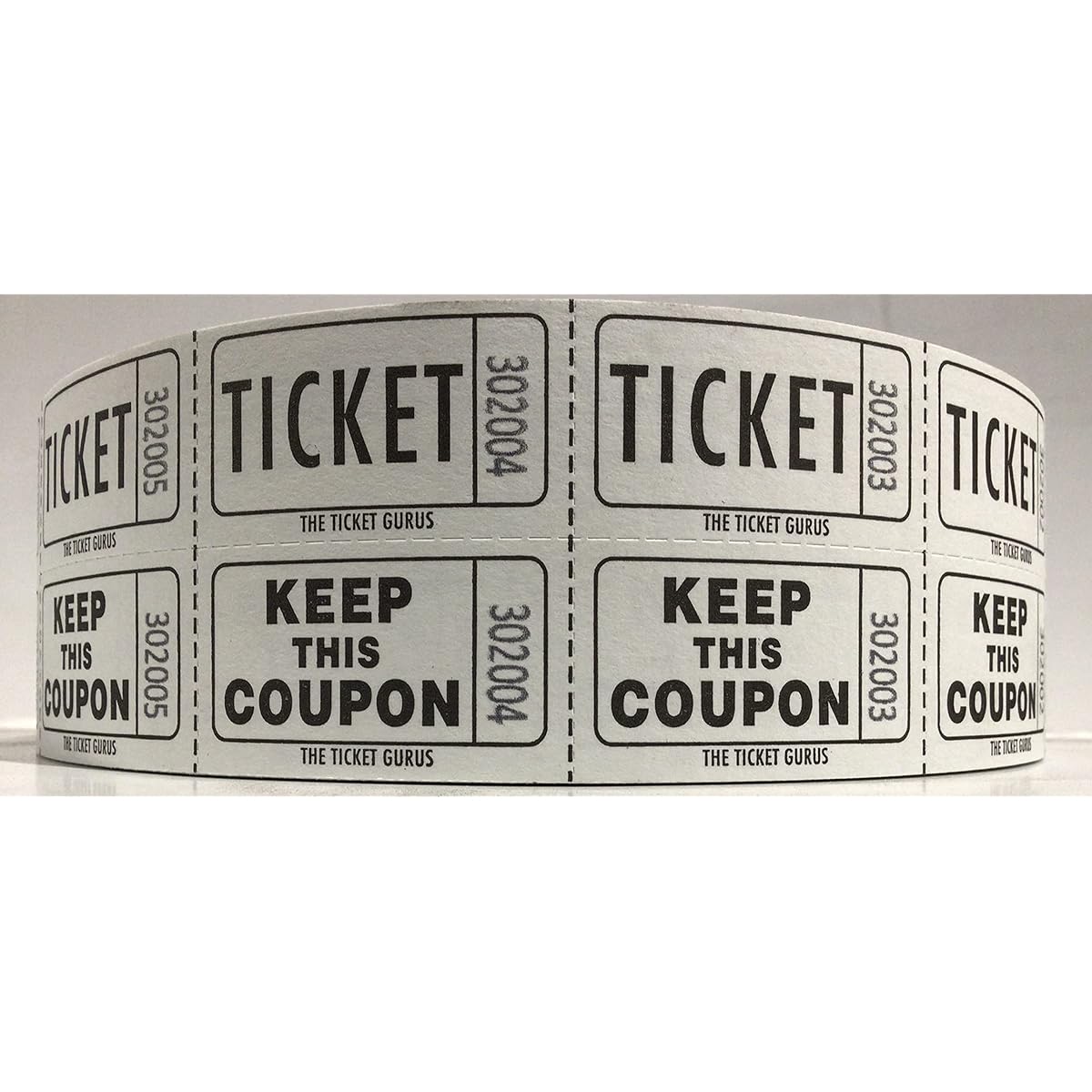 The Ticket Gurus Raffle Tickets – (4 rolls of 2000 double tickets) Total 8,000 50/50 raffle tickets (2 Green & 2 White)