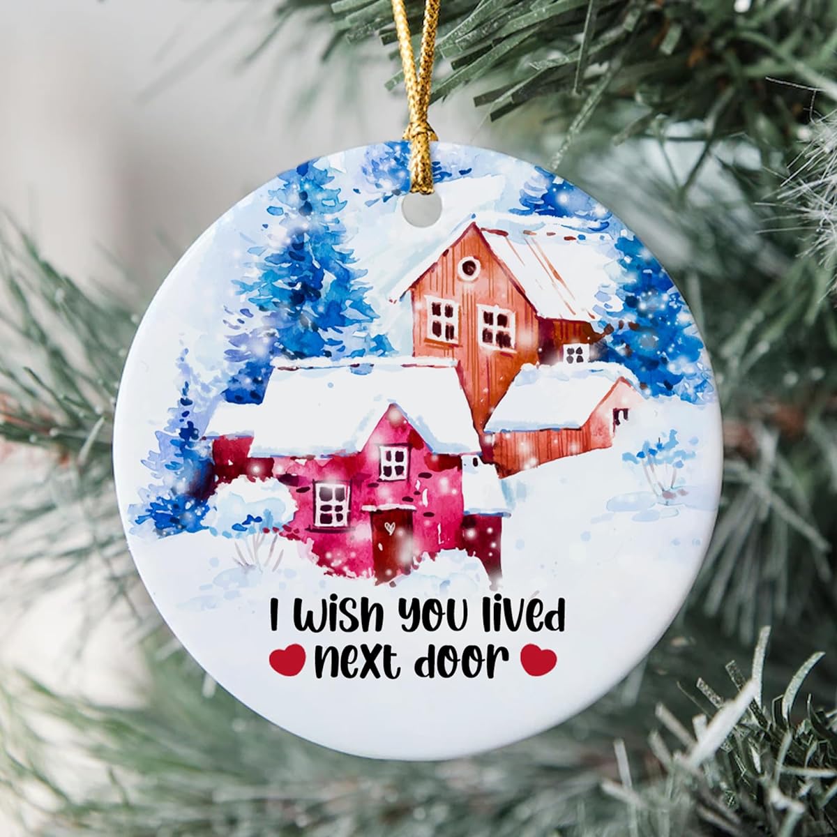 VOTANTA "Wish You Lived Next Door" Ornament Keepsake Ceramic Christmas Birthday BFF Friendship Gift for Best Friend 2023 Christmas Hanging Ornament Unique 3"