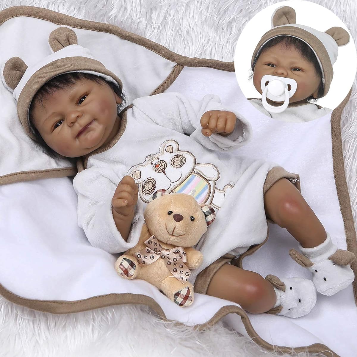 Pinky 18inch 45cm Lifelike Reborn Baby Doll Cute Soft Doll Silicone Realistic Looking Newborn Baby Doll Native American Indian Black Skin Girl Doll Toy