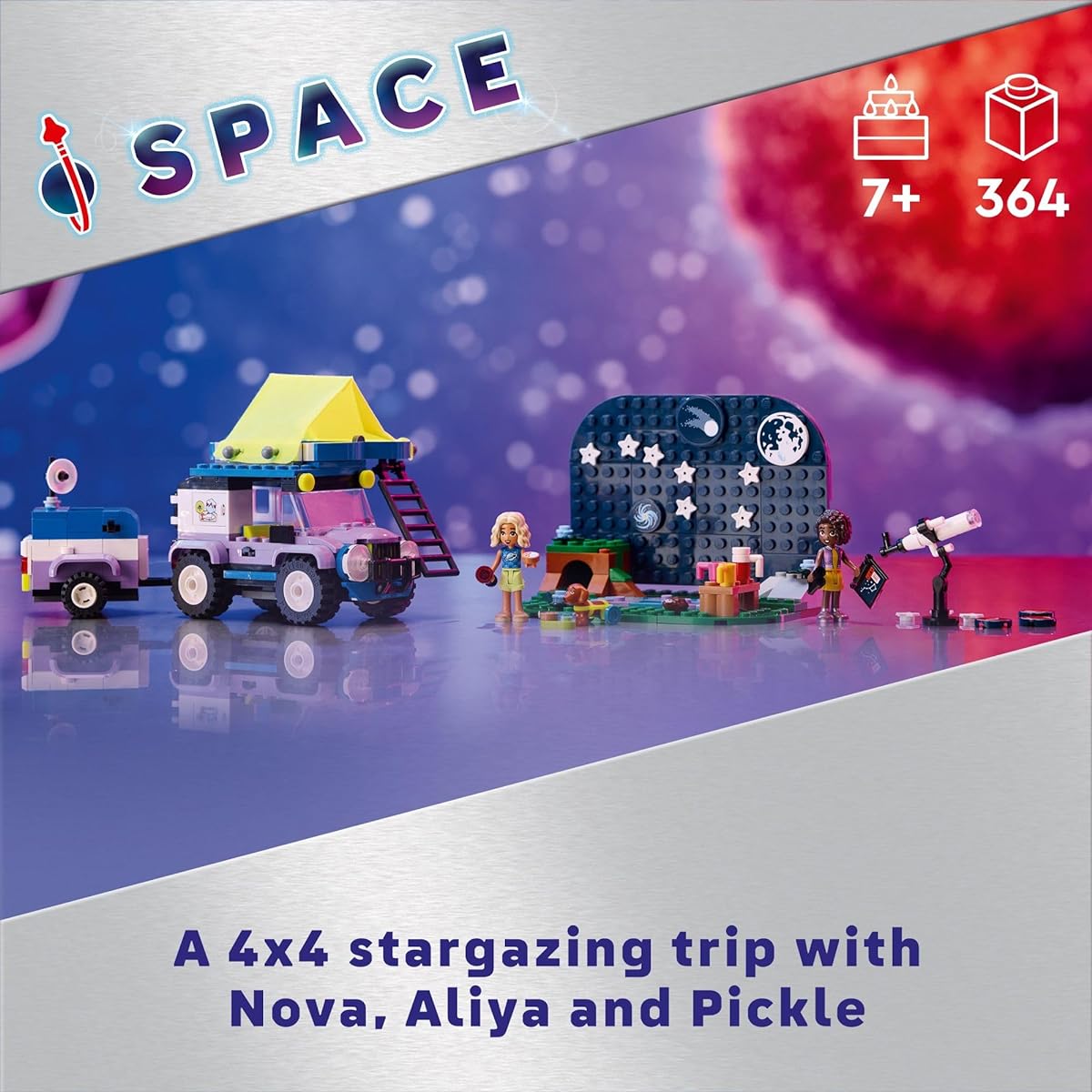 LEGO Friends Stargazing Camper Adventure Toy with 2 Mini Dolls, Camping Trailer, Telescope Toy, Dog Figure, Science Toy Gift for Ages 7+ Boys Kids 42603