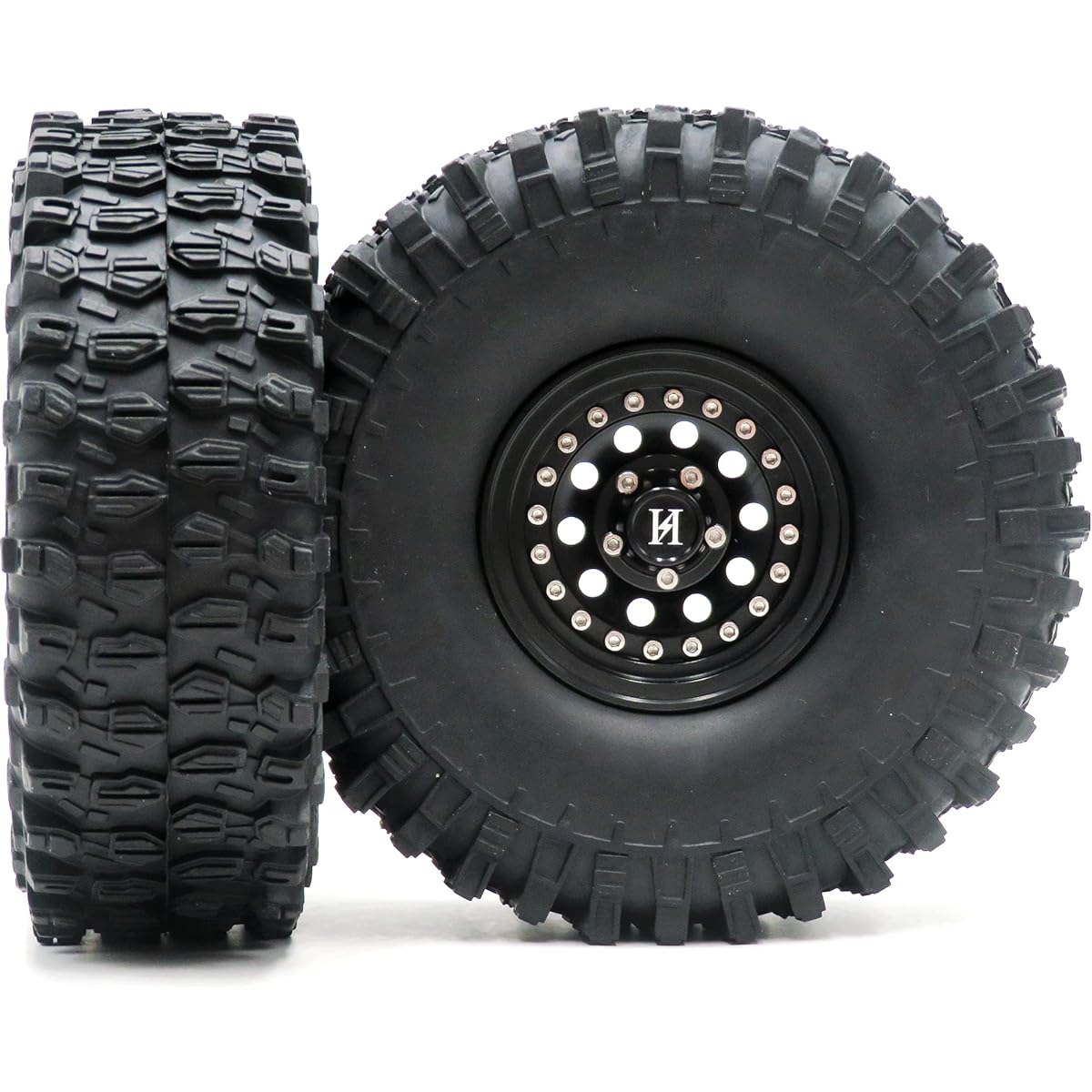 RC 1.9 Tires Soft Tires 120mm Height & Heavy Alloy 1.9 Beadlock Wheel Rim Hex 12mm Black for 1/10 RC Mud Crawler Truck SCX10 TRX4 CC01 (Pre-assembled)