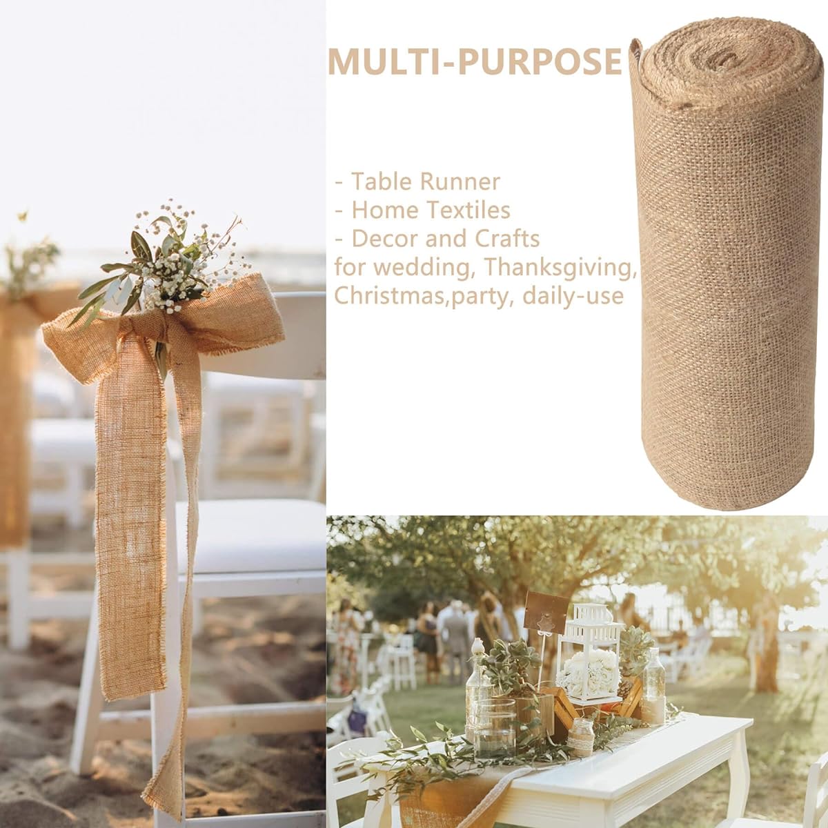 12" x 30' Burlap Table Runner, Burlap Roll Fabric for Weddings, Party Table Decor, Boho Decorations - Natural Rustic Jute Burlap Runner for Tables