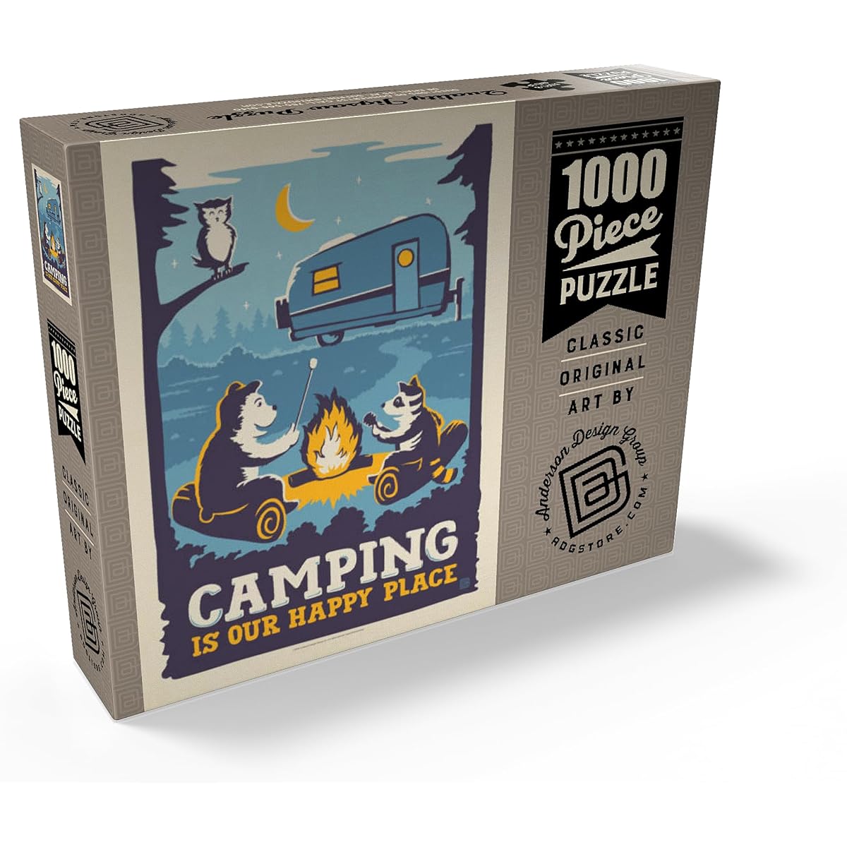 Camping is Our Happy Place! (Cartoon Critters) Vintage Poster Premium 1000 Piece Jigsaw Puzzle Made in the USA
