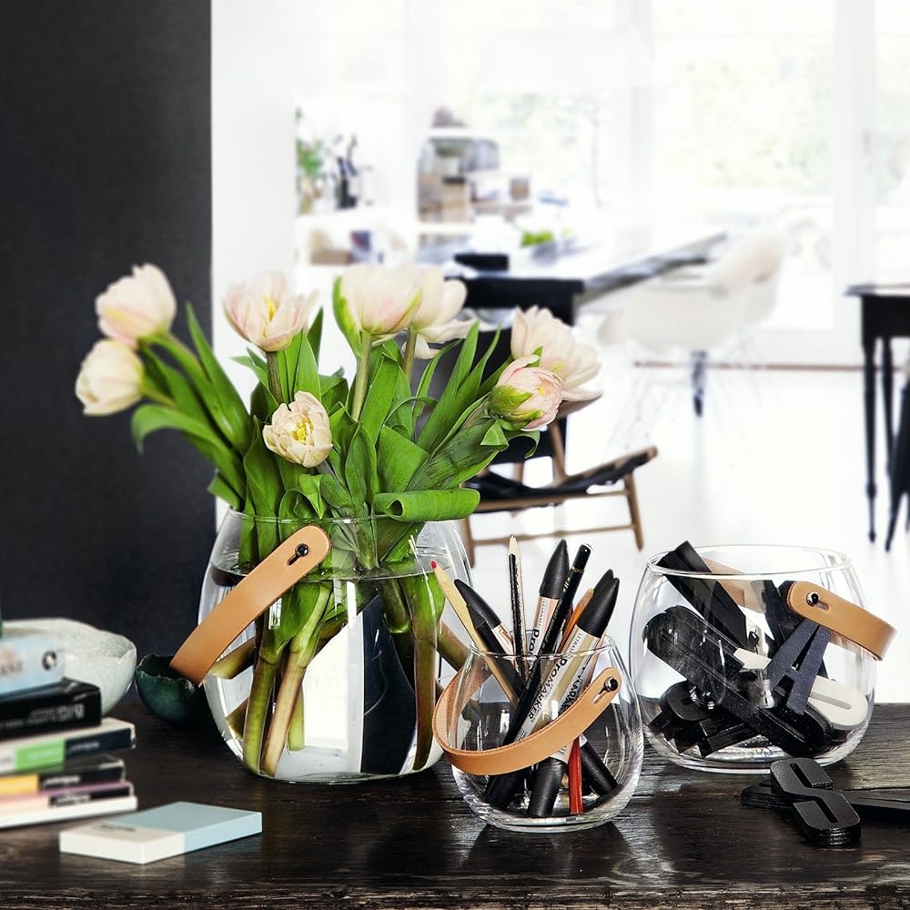 HOLMEGAARD DESIGN WITH LIGHT Pot with leather handle clear H16cm (L) Glass pot 4343518 Blown glass