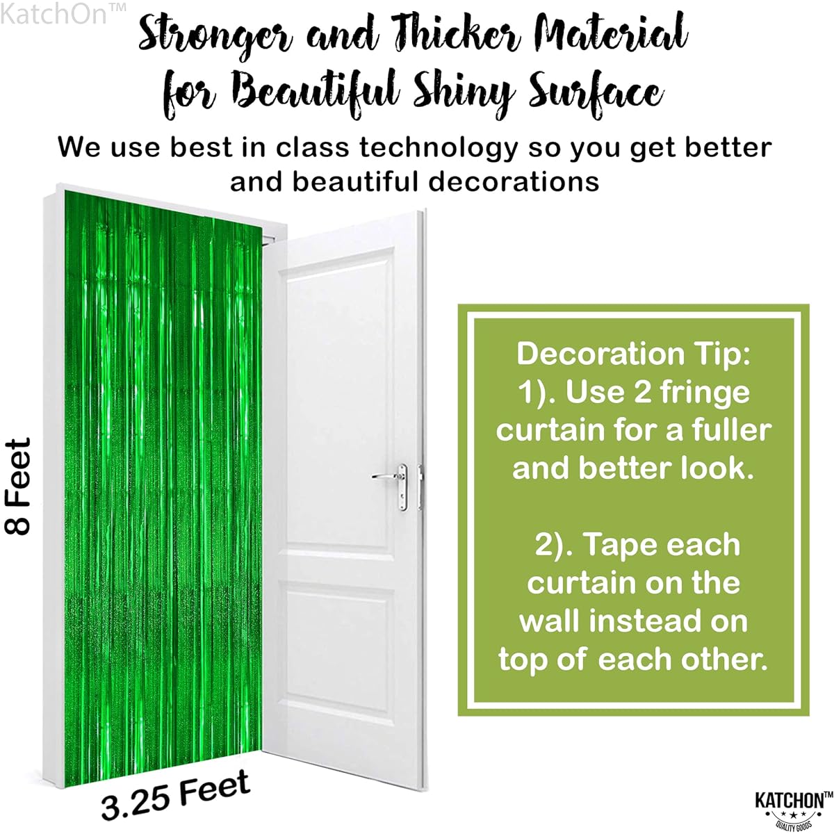 KatchOn Iridescent Green Streamer Backdrop - 6.4x8ft Set of 2 | Green Birthday Decorations | Green Backdrop Jungle Party Decorations | Green Door Streamer Green Door Streamer for Party Decorations