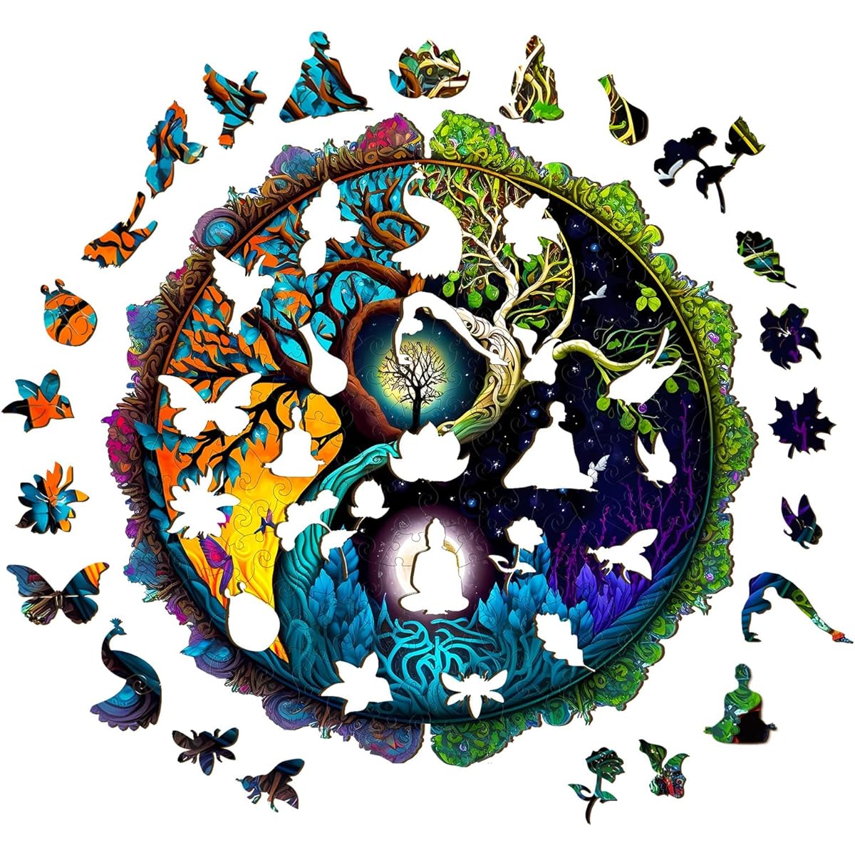 Woodemon Wooden Puzzle for Adults and Kids (XL-630 Pieces-20x20 Inch) Yin Yang Tree Wooden Jigsaw Puzzle Uniquely Shaped Animals Wooden Puzzle Wooden Puzzle Wooden Puzzle Christmas Puzzle Gift Family Game