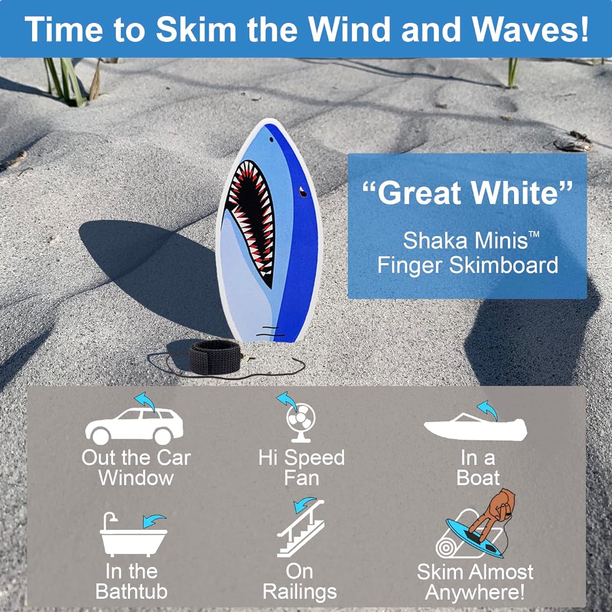 Shaka Minis Finger Skimboard | Finger Surfboard - Skim & Surf in Wind, Wave, Almost Anywhere (Amazing White)