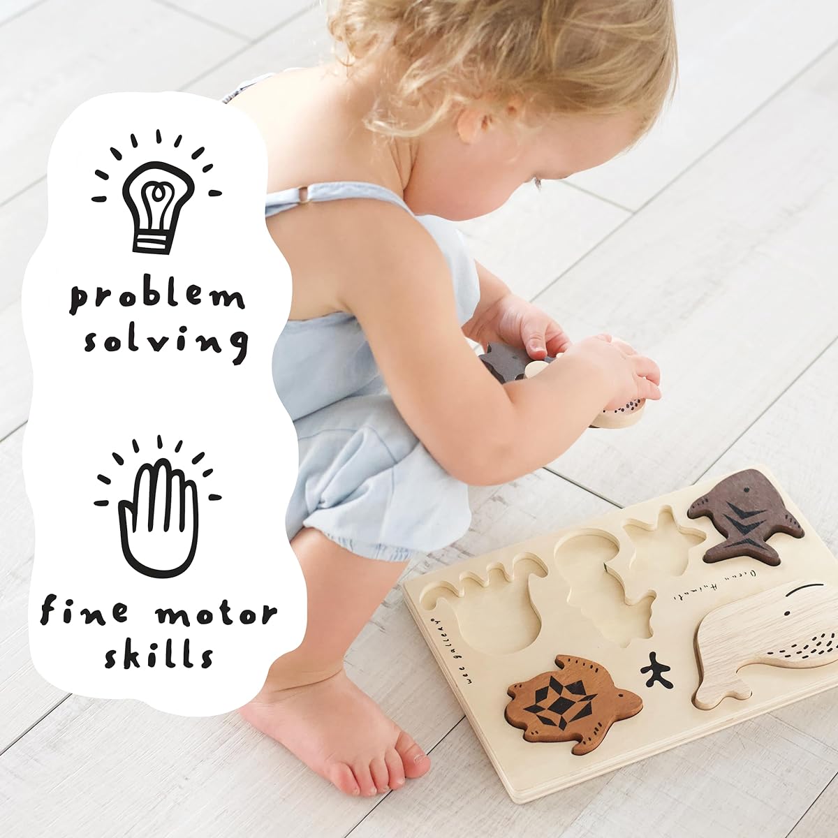 Wee Gallery Wooden Tray Puzzle Marine Animals 2nd Edition Montessori Toy for Early Learning & Fine Motor Skills Development Sustainable Educational Toy for Ages 2+ (10x7 inches)