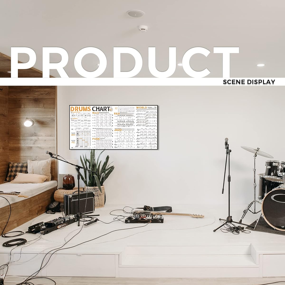 Drum Chart Poster for Beginner Drummers Large Drum Set Study Aid Poster with Drum Theory | Basic Drum Beat | Drum Rudiment | Drum Set Instructions | Variety Drum Style Groove Diagram
