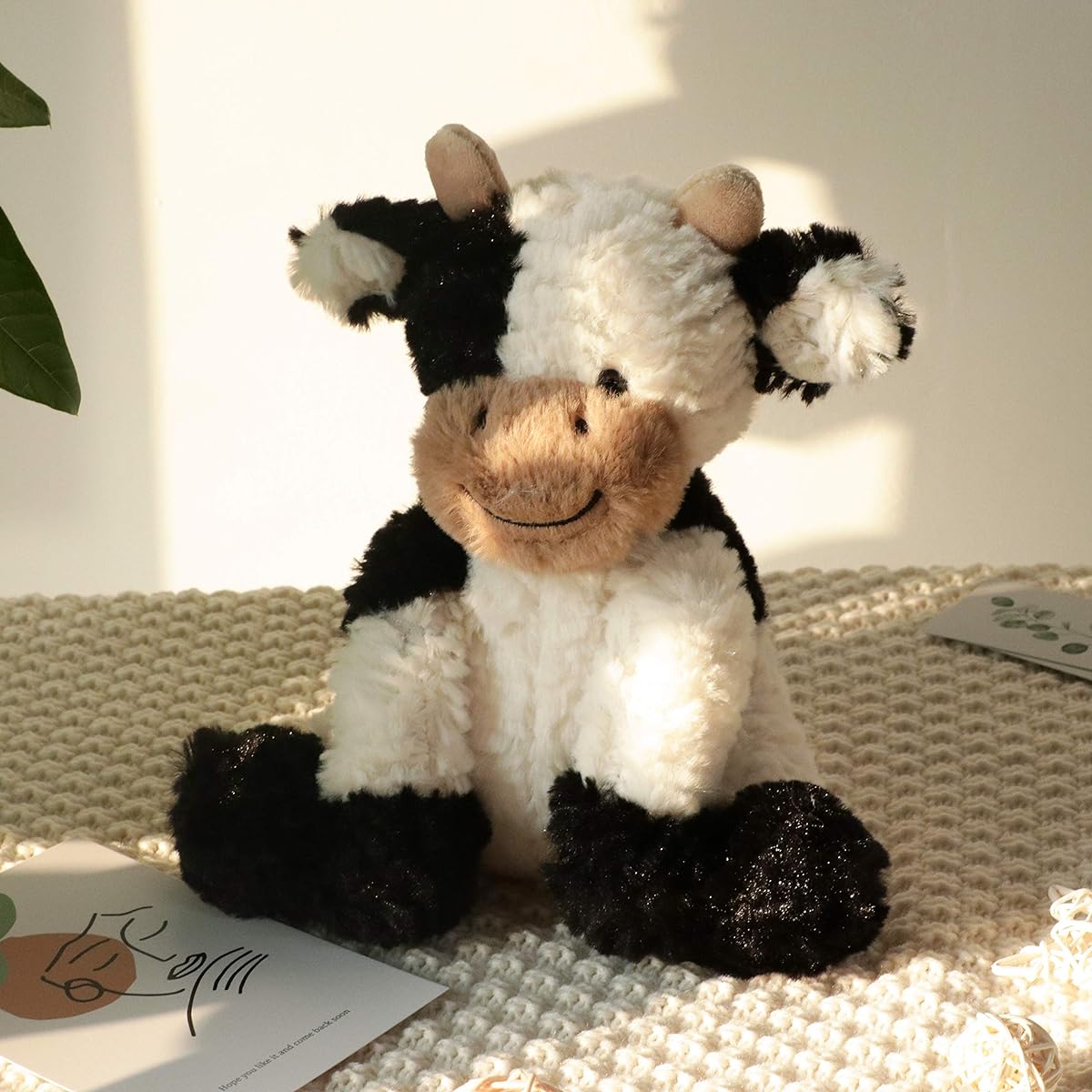 Hopearl Cute Stuffed Cow Toy Floppy Dairy Cow Soft Plush Toy for Boys Girls Kids Toddlers 9"