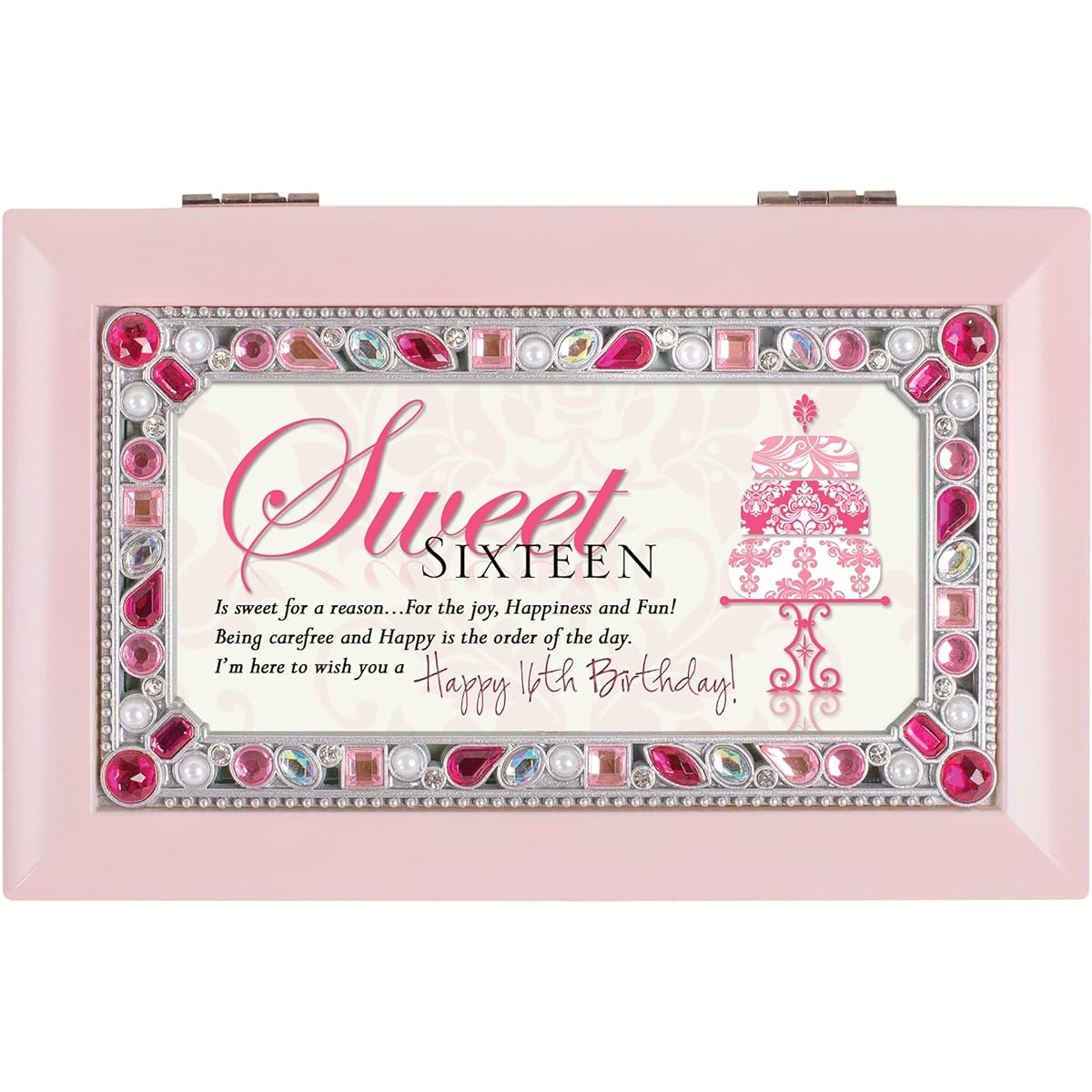 Sweet 16 Jewelled Pink Jewellery Music Box - Plays Tune You Light Up My Life