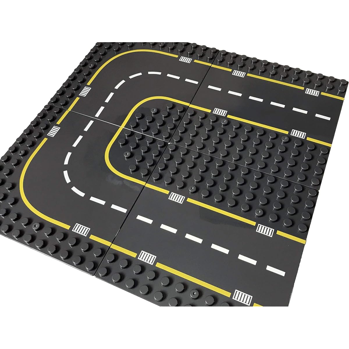 Large Building Block Baseplates Compatible with All Major Brands (Roads 4 Pack)