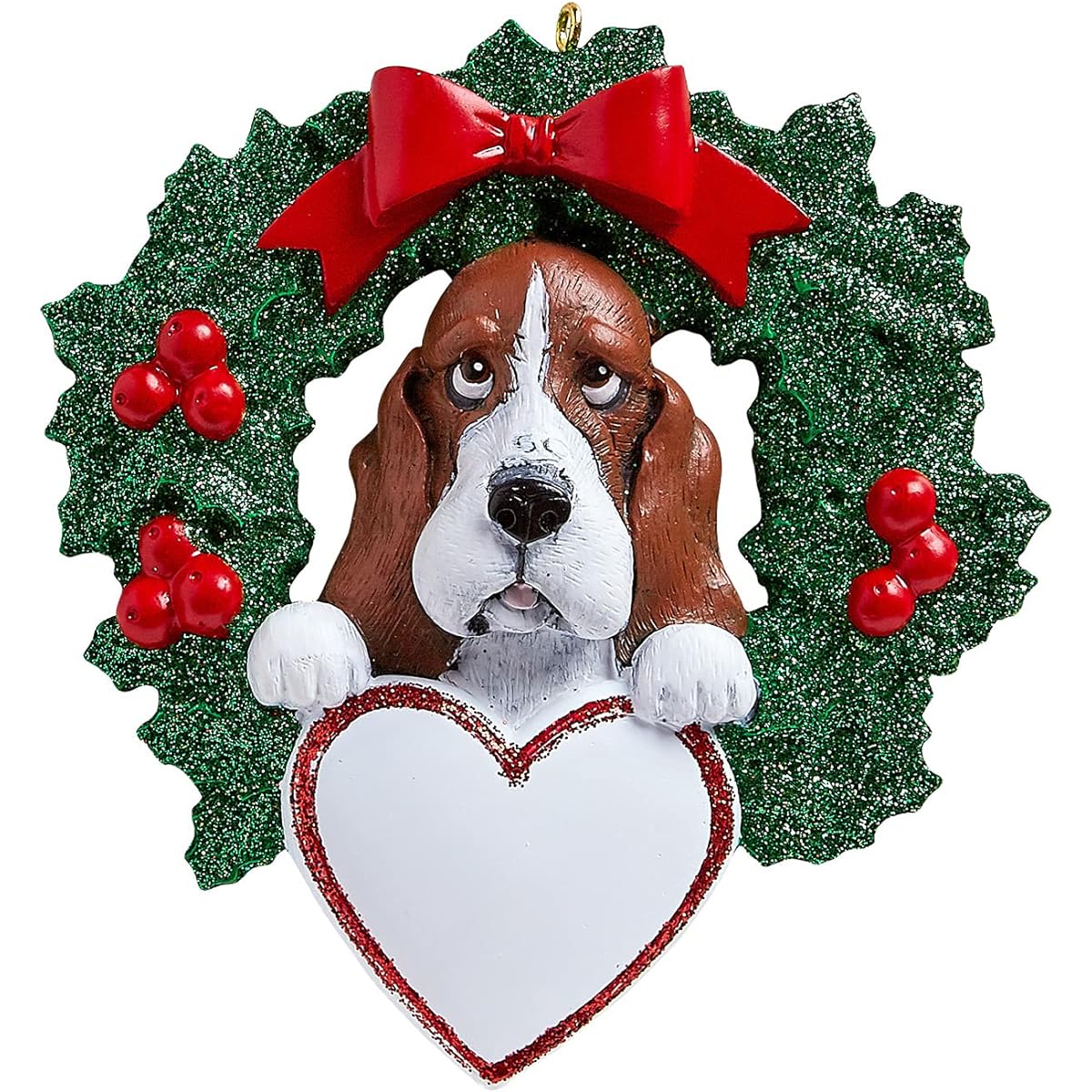 Personalized Basset Hound Christmas Tree Ornament with Wreath 2021 - Fluffy Dog Heart Paws Pure Love Stubborn Waddles Droopy Eyes Floppy Ears Proud Fur - Evernew Royal Family R.I.P. - Free Customization