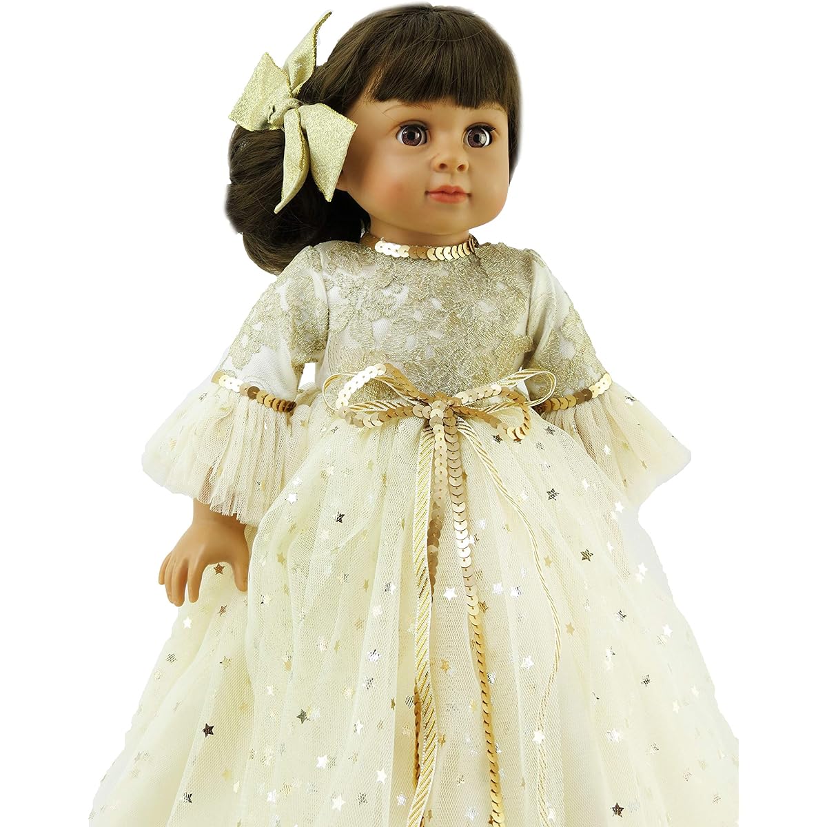 Gold Star Ball Gown with Hairbow-Fits 18" American Girl Dolls, Madame Alexander, Our Generation, etc. | 18 Inch Doll Clothes