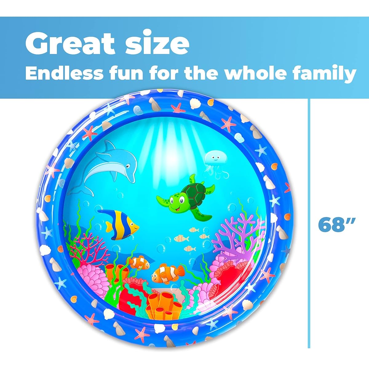 Chuchik Toddler Splash Pad - 68" Water Splash Mat for Summer Outdoor Water Sprinkler Kids Water Inflatable Play Mat for Wading Pool Learning Easy Installation Anti-Slip 0.25mm Thickness