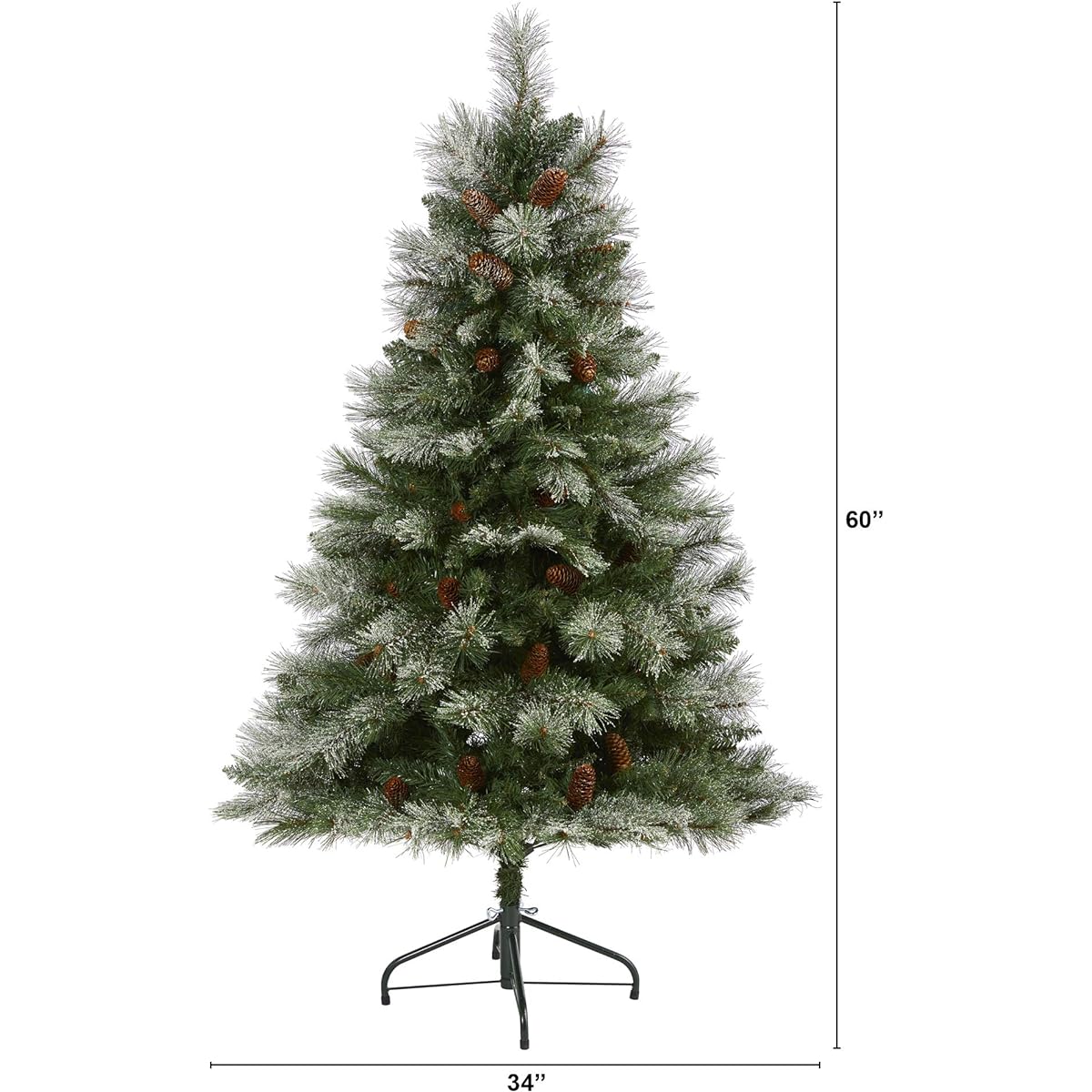 Nearly Natural 1.5m Snow French Alps Mountain Pine Artificial Christmas Tree 387 Bendable Branches and Pine Cones Green