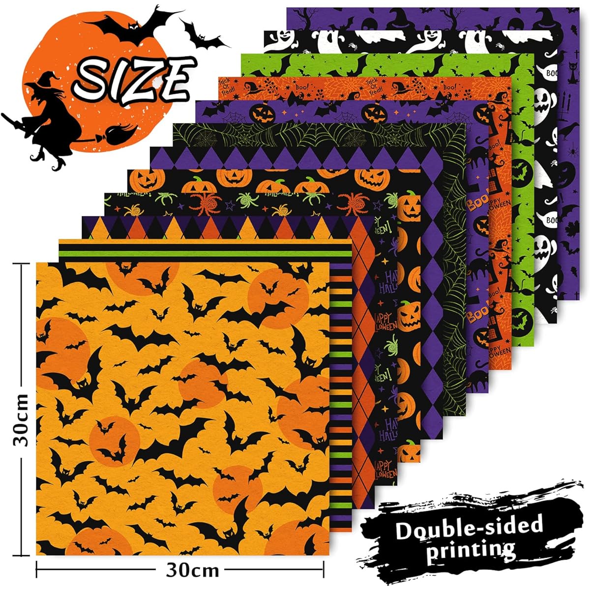 Whaline 24 Sheets Halloween Pattern Paper 30x30cm Pumpkin Bat Spider Witch Ghost Scrapbook Paper Double Sided Holiday Craft Paper Card Making Scrapbooking Photo Album Decoration 12 Designs