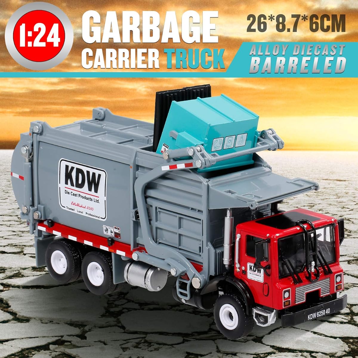 GoolRC Garbage Hauling Truck, 1:24 Alloy Diecast Barrel Waste Transporter Vehicle Model, Kids Toys for Boys Girls Birthday