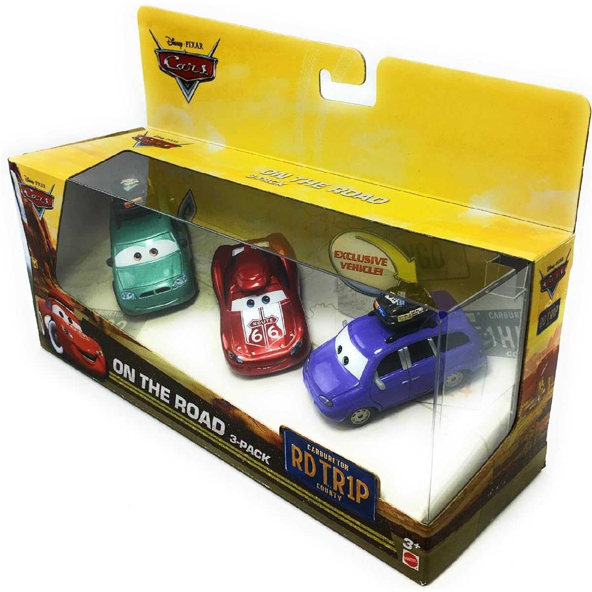 Disney Pixar Cars On The Road 3-Pack Featuring Cruisin' Lightning McQueen, Van, Mini with Luggage Carrier