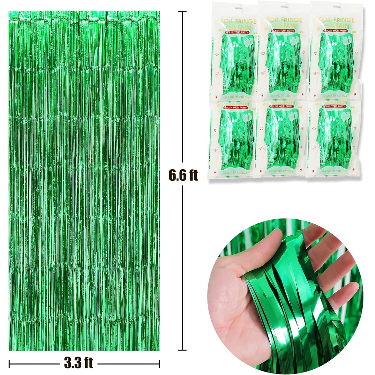 6 Pack Green Foil Fringe Curtains 3.3 x 6.6ft Streamer Backdrop Dinosaur Theme Party Birthday Decorations