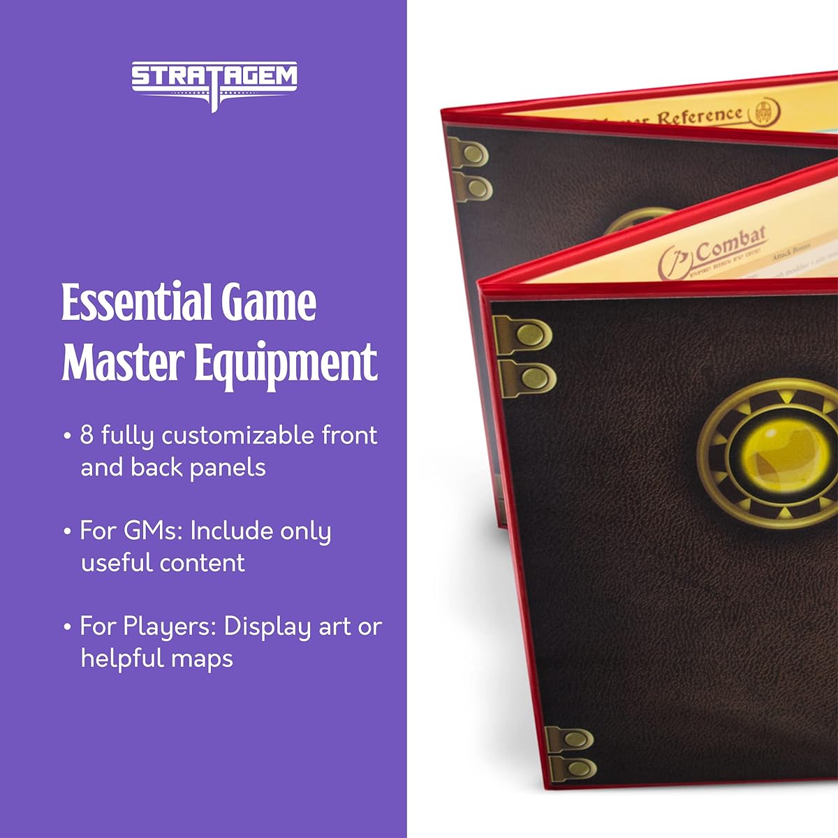 (Red) - Stratagem The Master's Tome 4-Panel Customizable GM Screen with Free Inserts - Dry Erase, Dungeon & Game Master Accessory for Tabletop RPG Campaigns (Red)