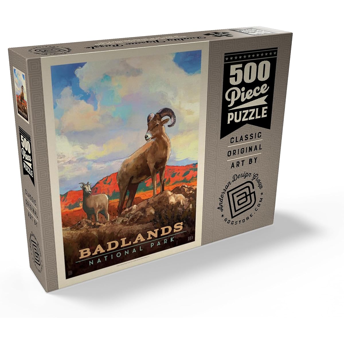 Badlands National Park Bighorn Sheep Vintage Poster Premium 500 Piece Jigsaw Puzzle for Adults