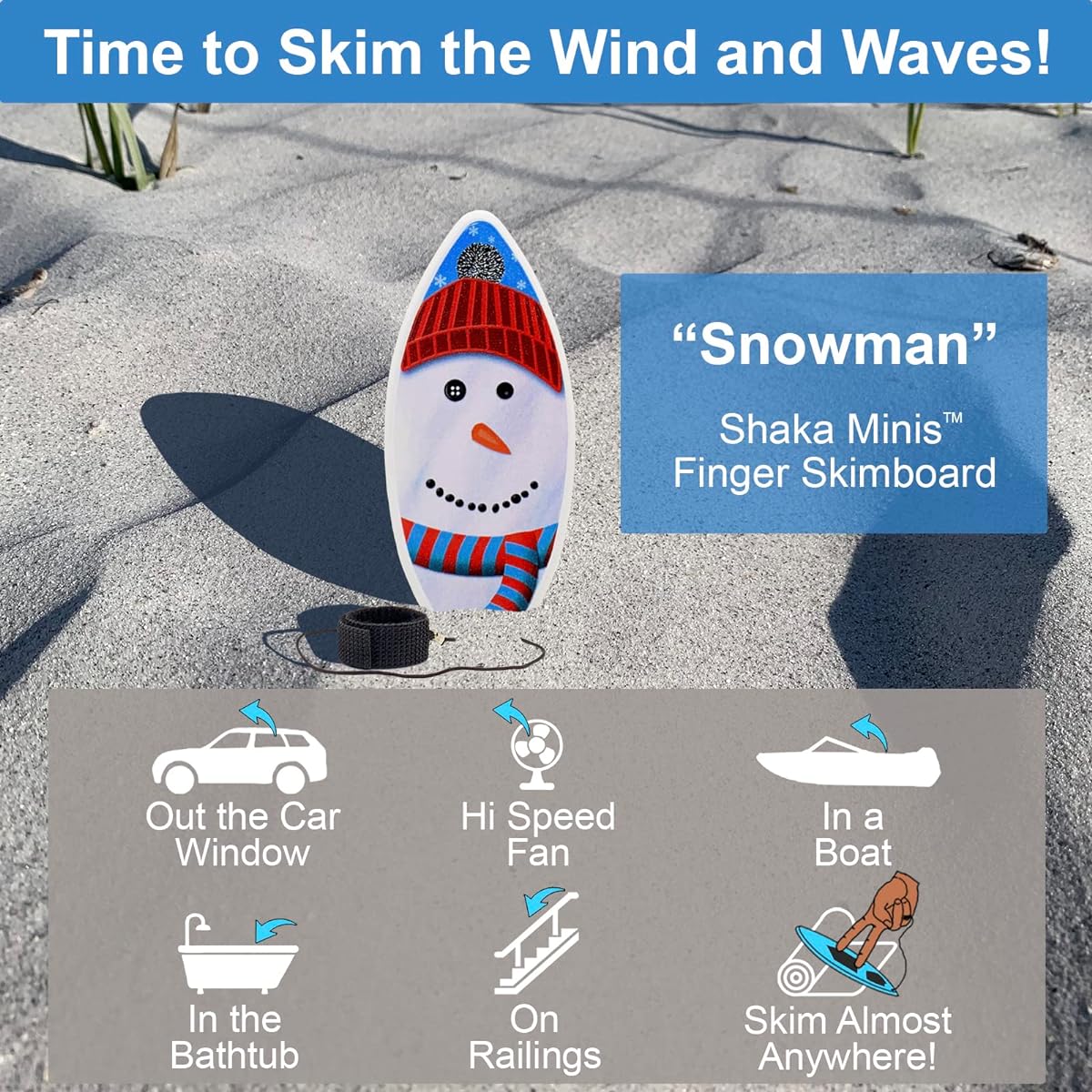 Shaka Minis Finger Skimboard | Finger Surfboard - Skim & Surf in Wind, Waves, Almost Anywhere (Snowman)