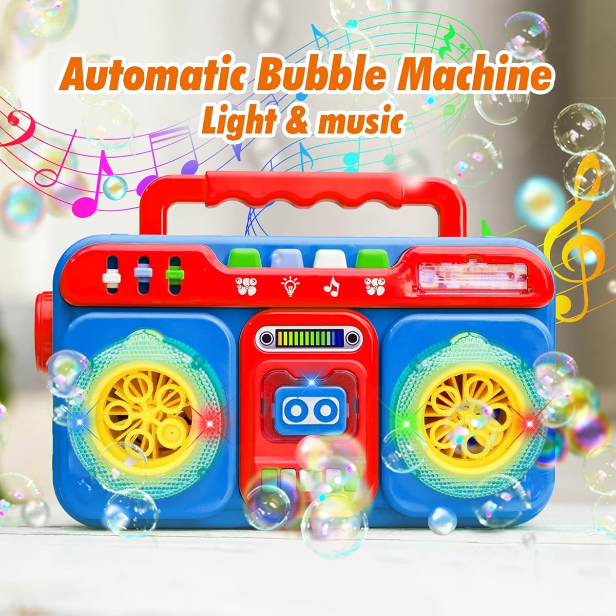 Bubble Machine Portable Automatic Bubble Machine for Kids 5000+ Bubbles/Minute Bubble Toy with Music & Light Indoor/Outdoor Games Birthday Party Best Gift for 3 4 5 6 7 8 Year Old Boys