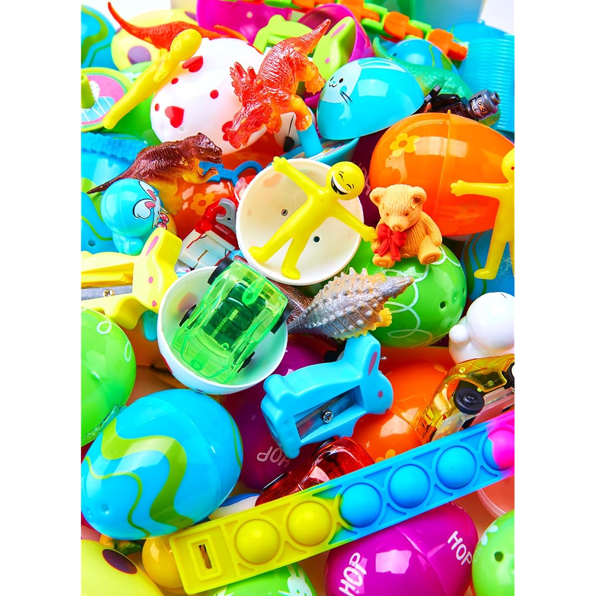 Minetom 80pcs Colorful Plastic Prefilled Easter Eggs with Toys, Easter Basket Stuffers, Easter Egg Hunt Supplies, Easter Party Favors, Easter Gifts for Kids