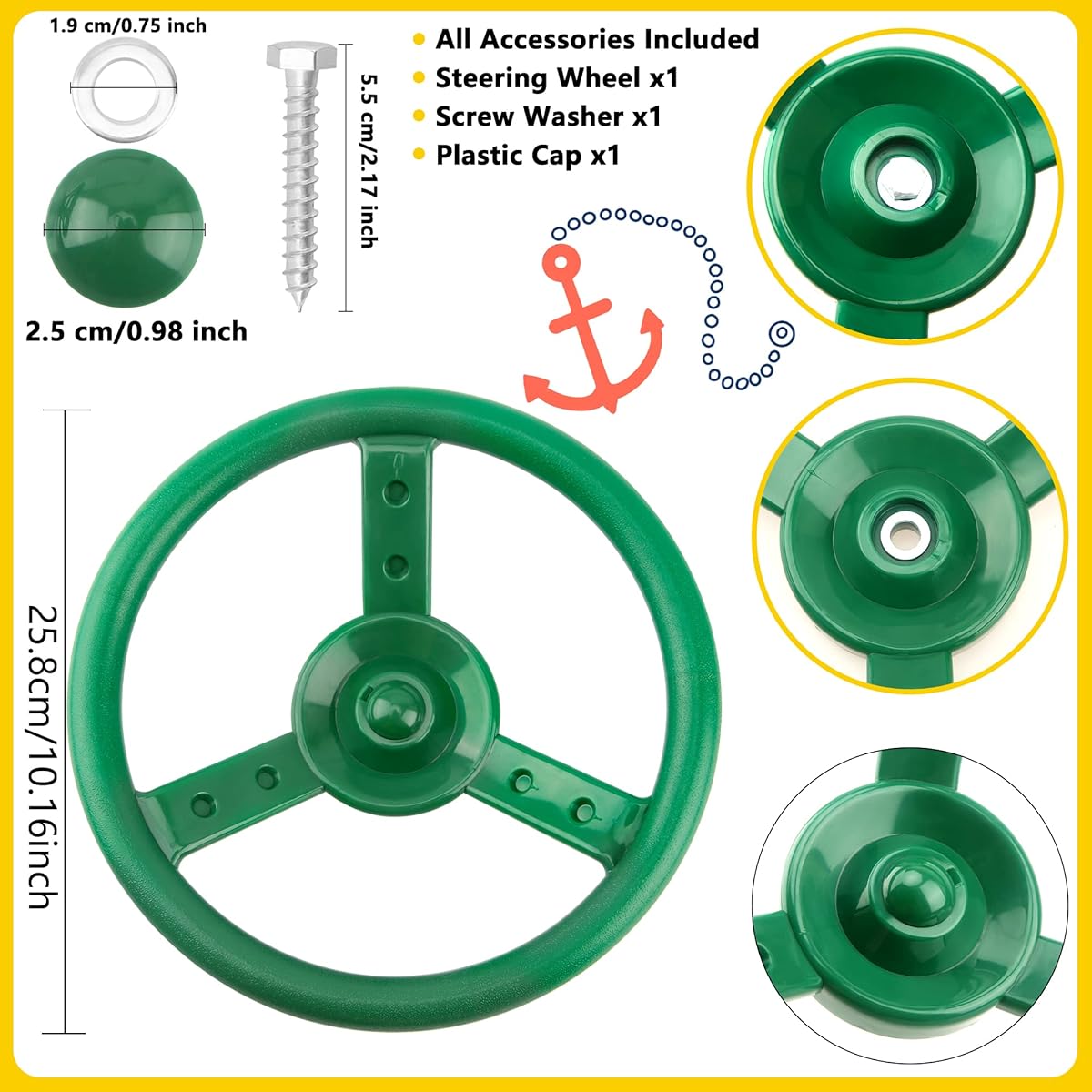 SGBETTER 3 Pack Swing Set Steering Wheel Playset Accessories Toy Pirate Ship Handle Kids Outdoor Playhouse Tree House Playground 3 Colors