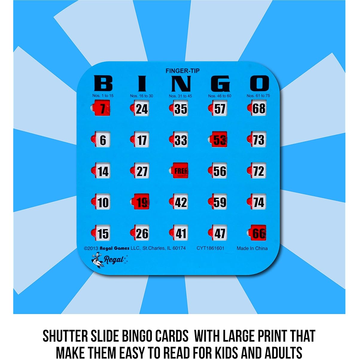 Regal Games Blue Fingertip Shutter Slide Bingo Cards