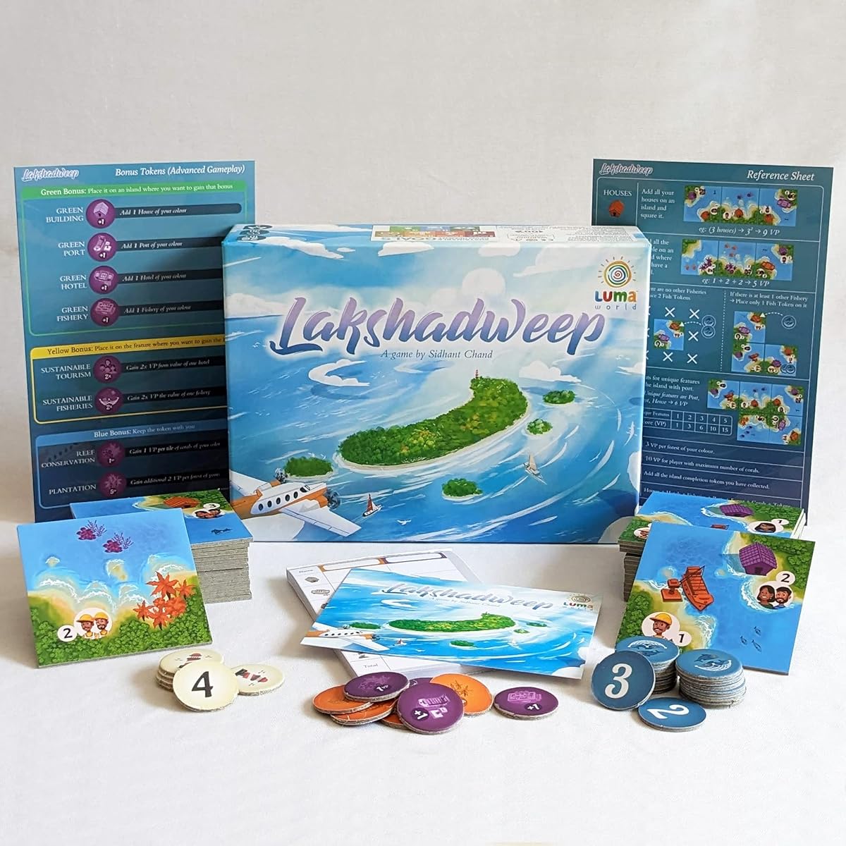 Luma World Lakshadweep 2-Player Strategy Board Game for Hours of Competitive Fun, Tile Placement Tabletop Game for Adults and Family, Advanced Game Expansions Included, Ages 10 and up, 30 minutes