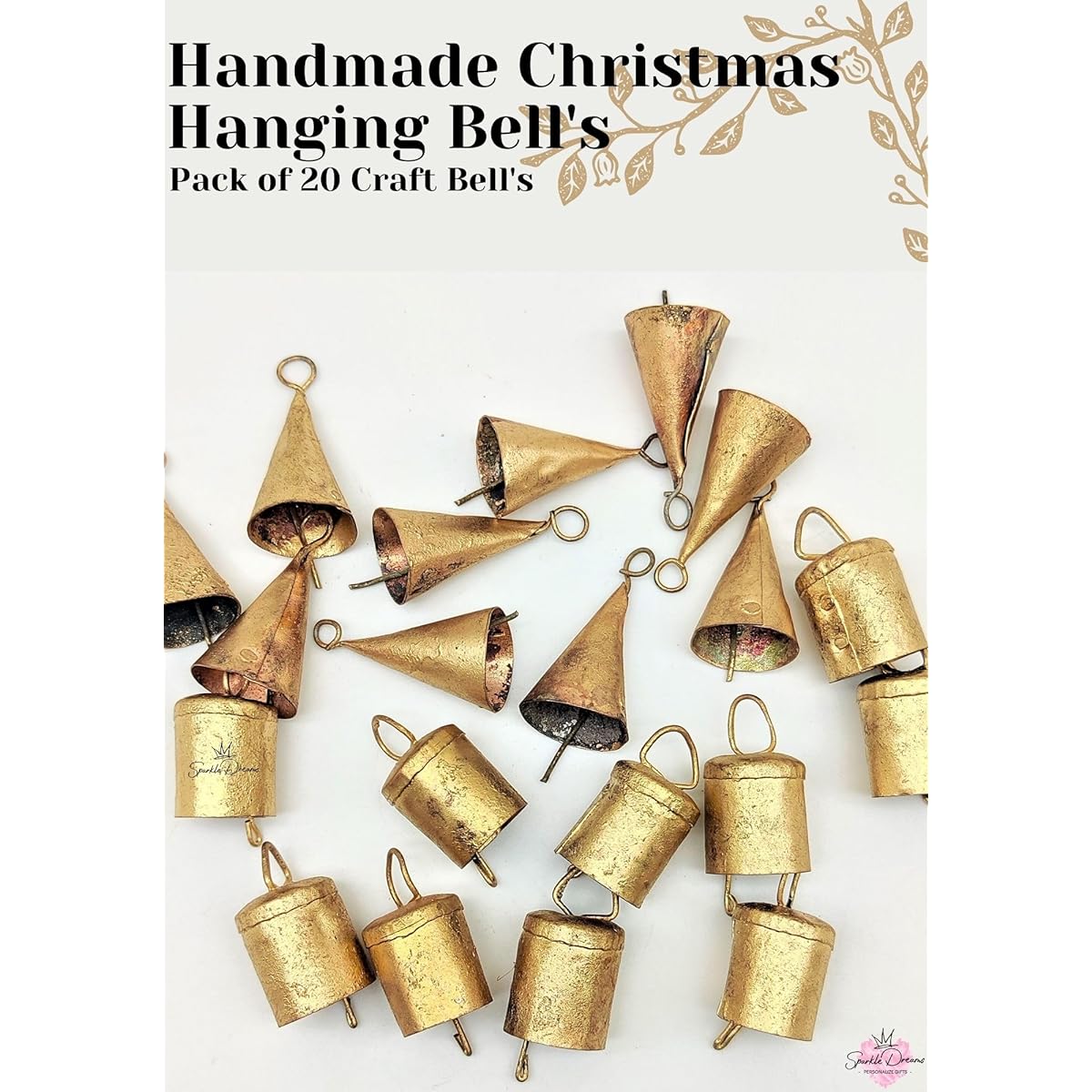 Sparkle Dreams Rustic Style Bells 20 Pieces Tin Mix Shabby Chic Small Cow Bells for Crafts Christmas Tree Jingle Hanging Bells