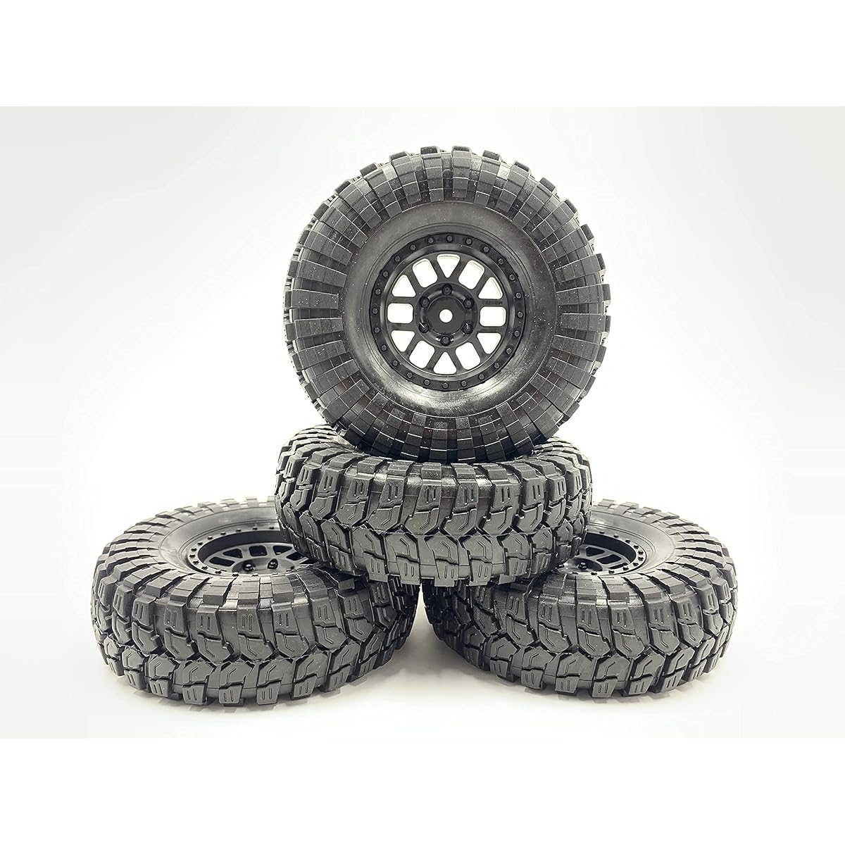 Super XL Wheels/Rims and Tires (No Glue Required) 115x38mm 4 Pack Hexagon 1/10 Scale 1.9" Off-Road Crawler Truck Axial SCX10 II TRX4 TRX6 LC70 TF2 KM4 KM3 KM2 CROSSRC