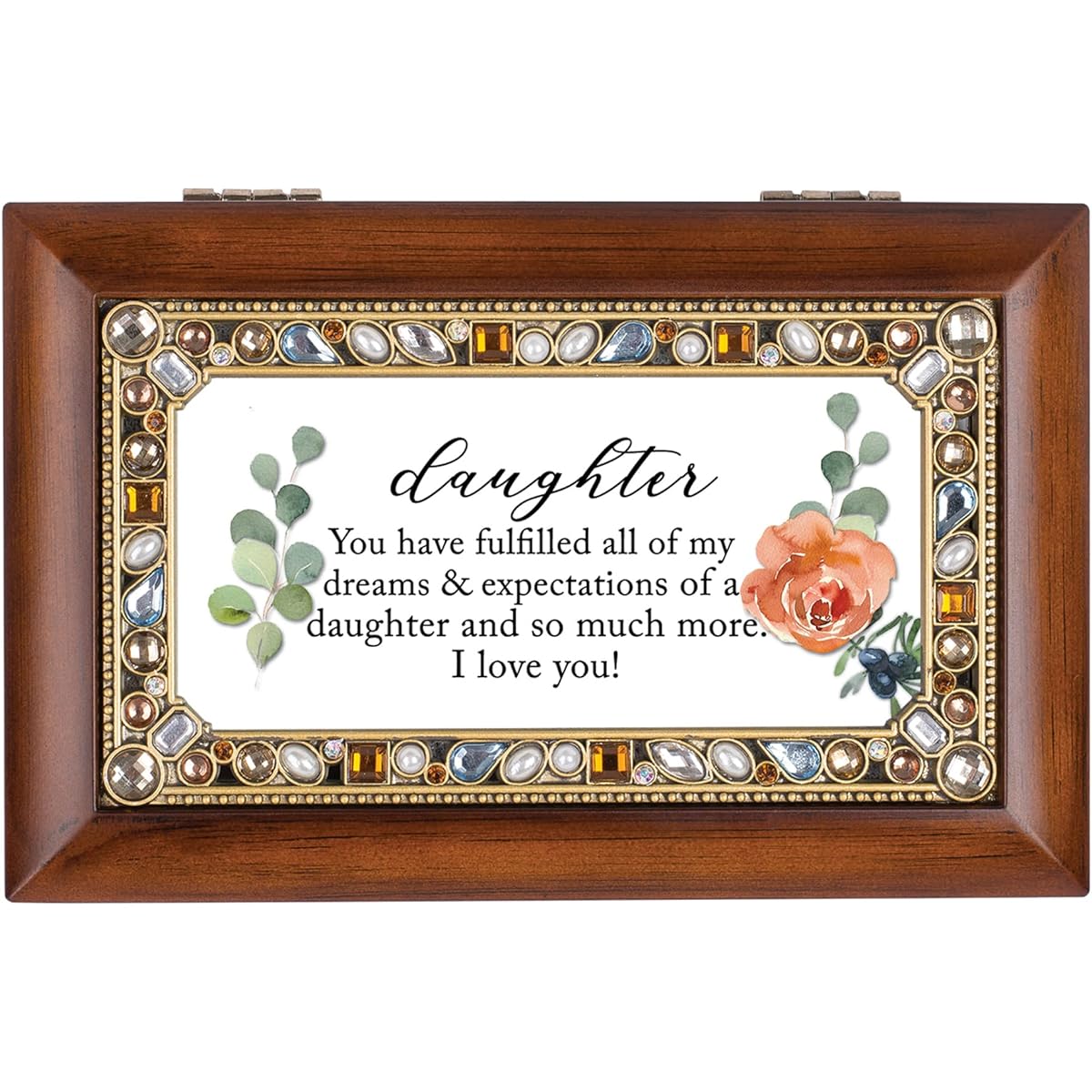 Cottage Garden Daughter Fulfilled My Dreams Jeweled Woodgrain Mini Music Box Tune Wonderful World