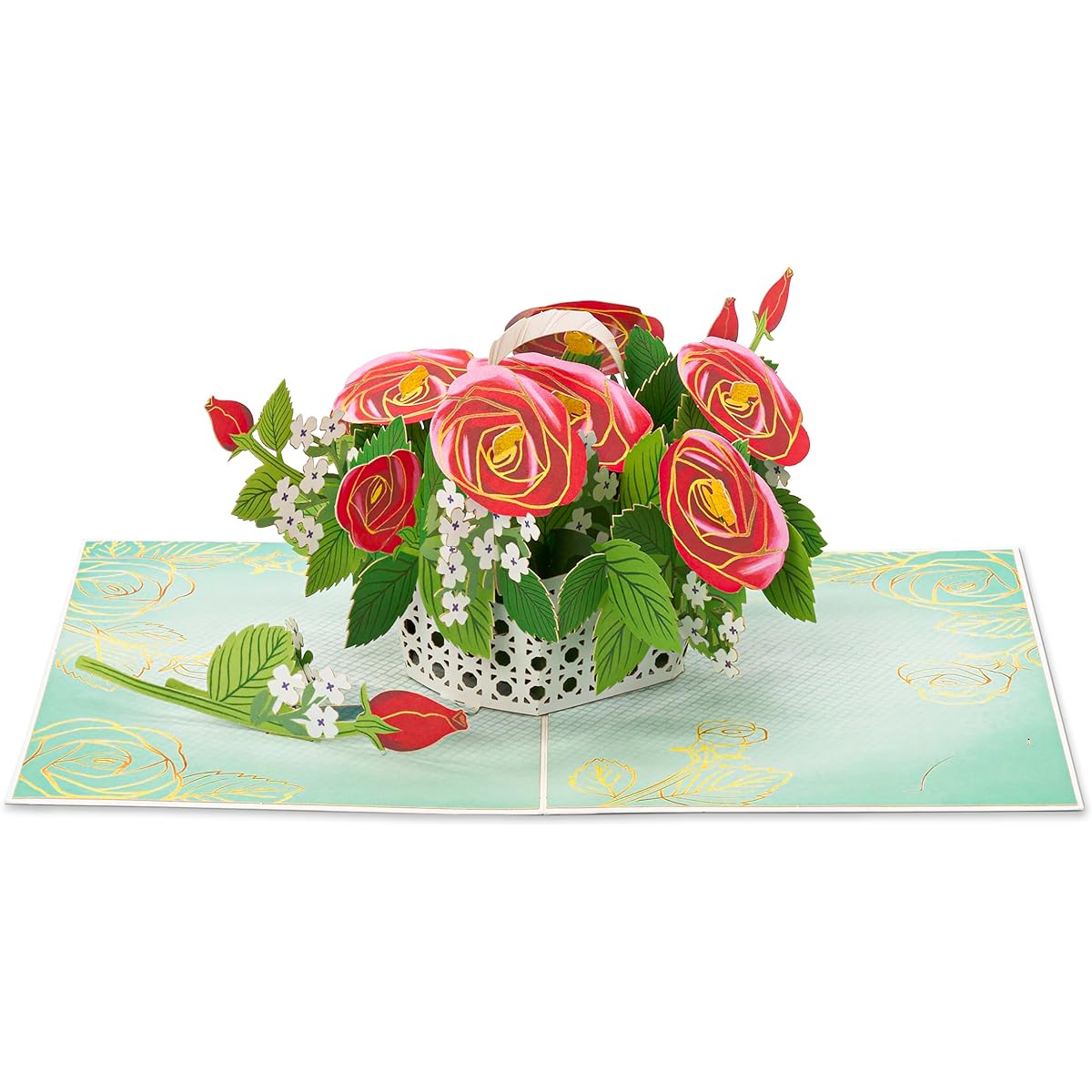POPWOW Mother's Day Pop Up Cards, Red Rose Basket, Envelope, Floral 3D Greeting Cards, Ideal Gifts for Mom, Godmother, Stepmother, Grandma, Mother-in-law, Aunt, Wife, Daughter 5x7