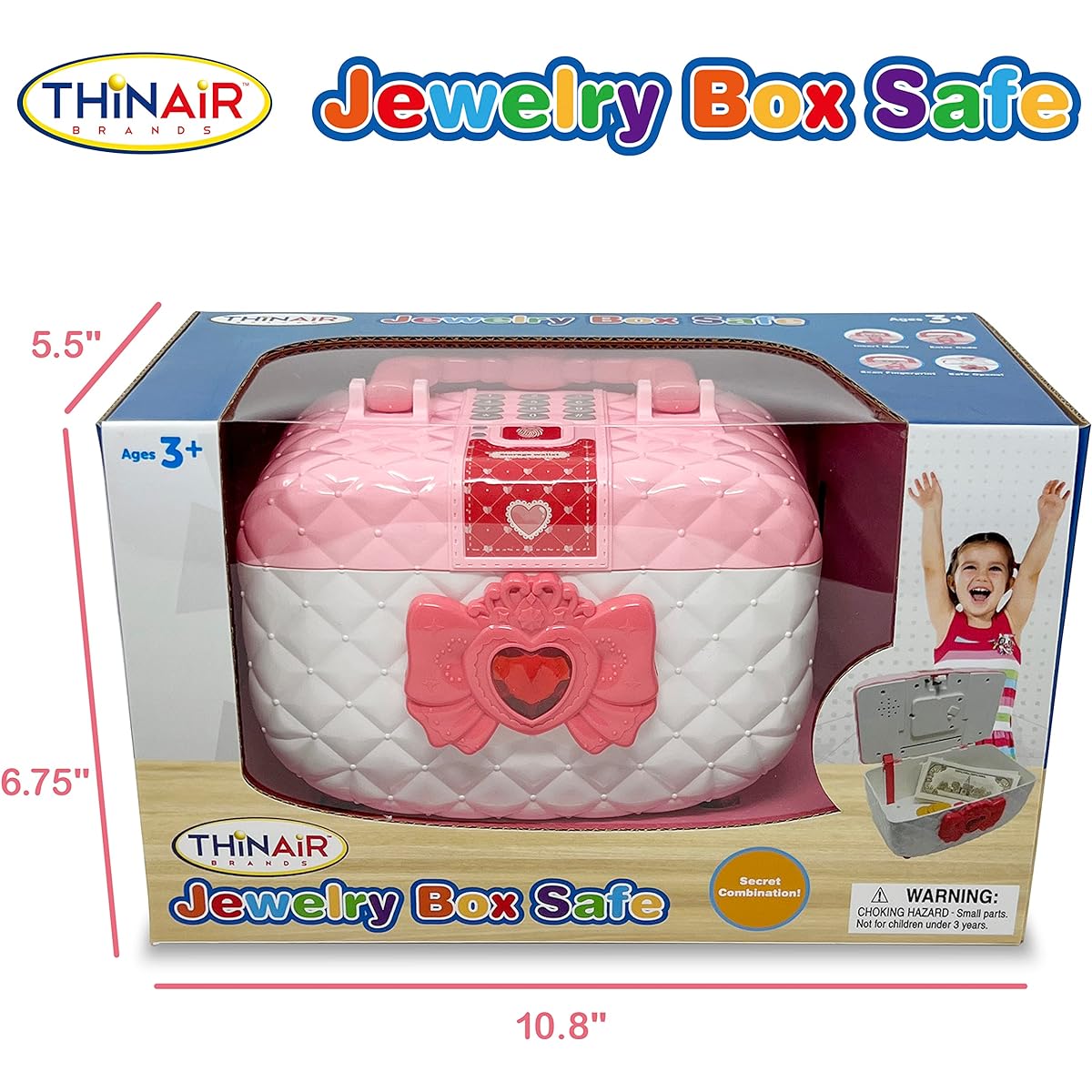 Jewelry Box, Safe for Girls, Light and Sound, Play Cards & Coins Included, Piggy Bank, For Ages 3 and Up