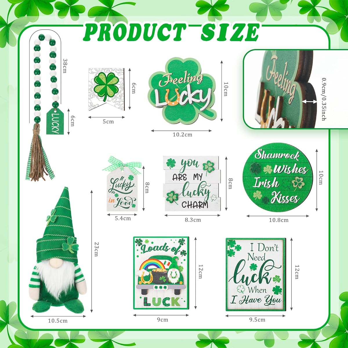 St. Patrick's Day Tiered Tray Decorations, 14 Pieces St. Patrick's Day Gnome Plush Toy 3D Wooden Centerpiece Table Sign Wooden Flag Decor Indoor Home Kitchen Decor