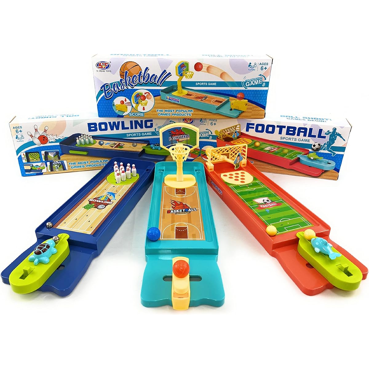 Matty's Toy Stop Mini Tabletop Games (14") Basketball Bowling Soccer (European Football) Gift Set 3 Pack