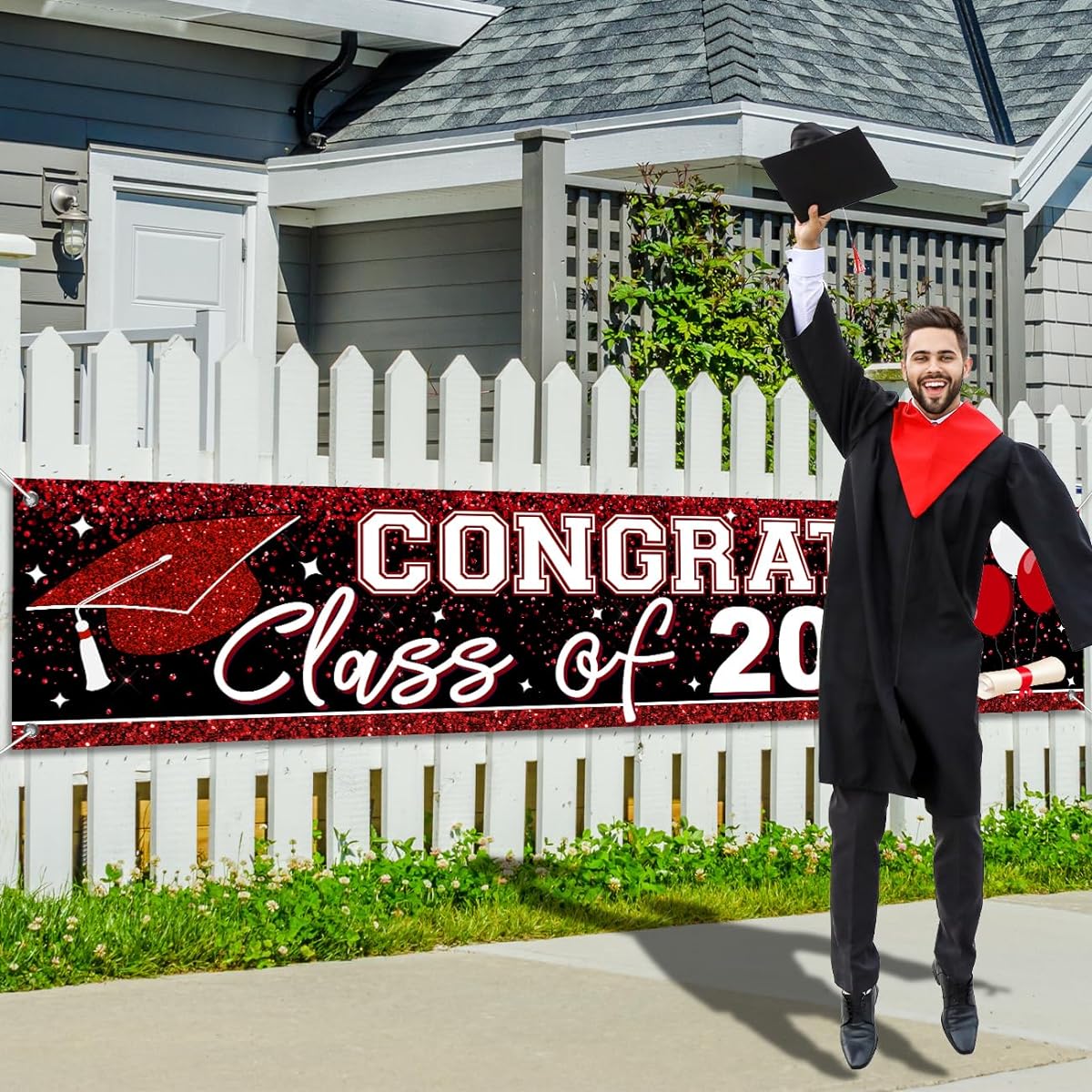 Large Congrats Class of 2022 Banner Red Background Graduation 2022 Yard Signs Graduation Party Supplies Graduation Decorations 2022 (Red)