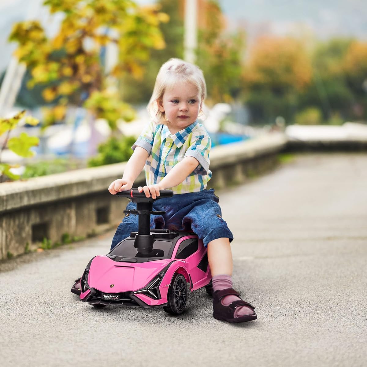 Aosom License Lamborghini SIAN FKP 37 Kids Ride-On Push Car Ride Racer Slide Car from Feet to Floor with Music Headlight Under Seat Storage 18-48 Months Pink