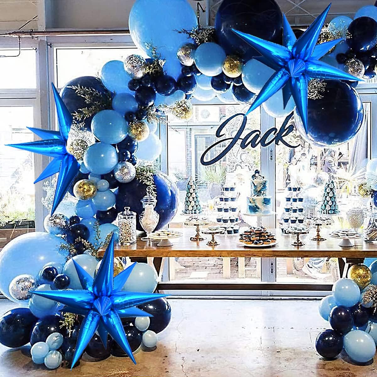 Big Blue Star Balloons 50pcs 26inch Exploding Star Foil Balloons 17 Point Star Balloons Blue Starburst Balloons Birthday Party Decoration Supplies Wedding Baby Shower Photo Booth